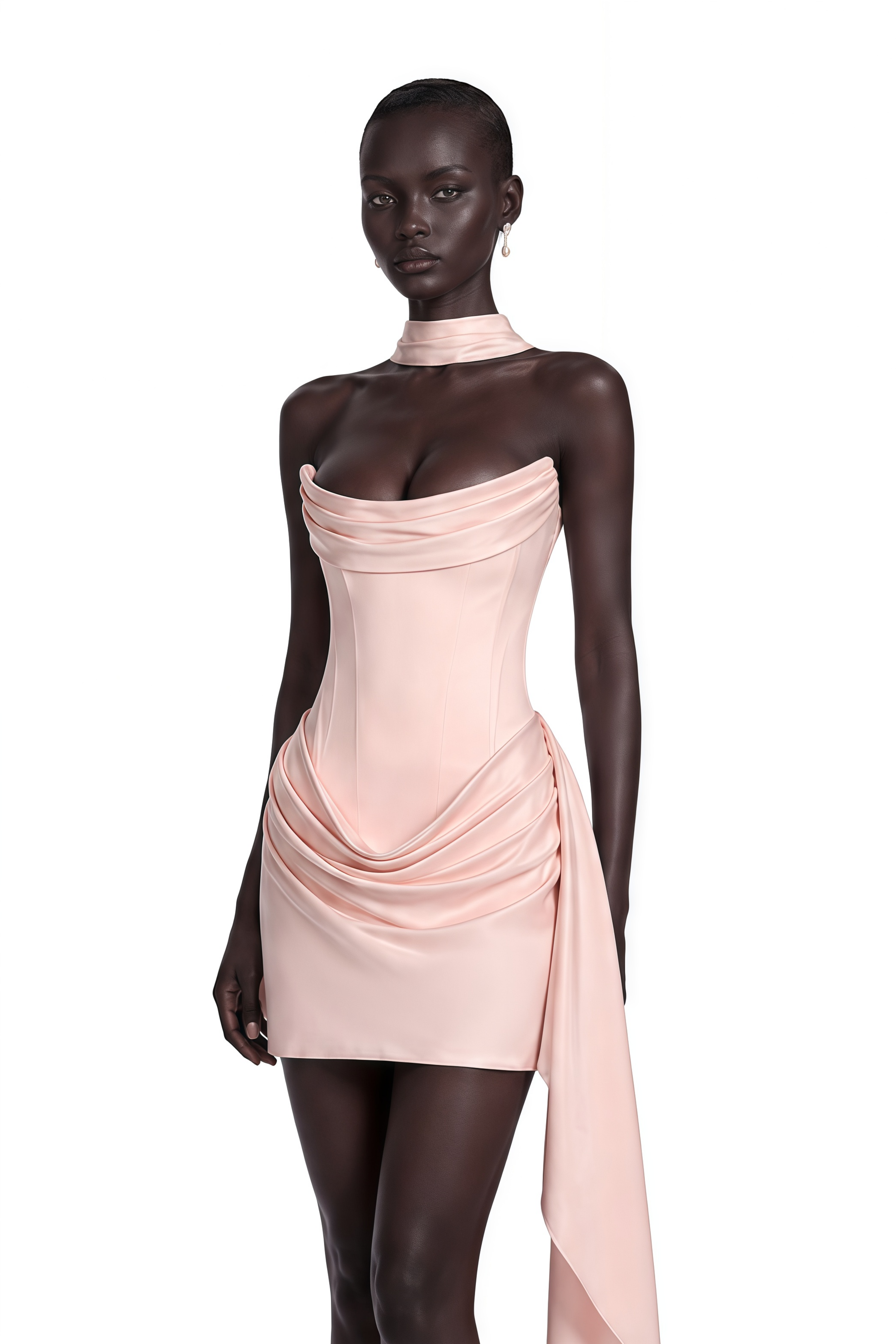 Zenina Pink Ruched Ribbon Detail Mini Dress
