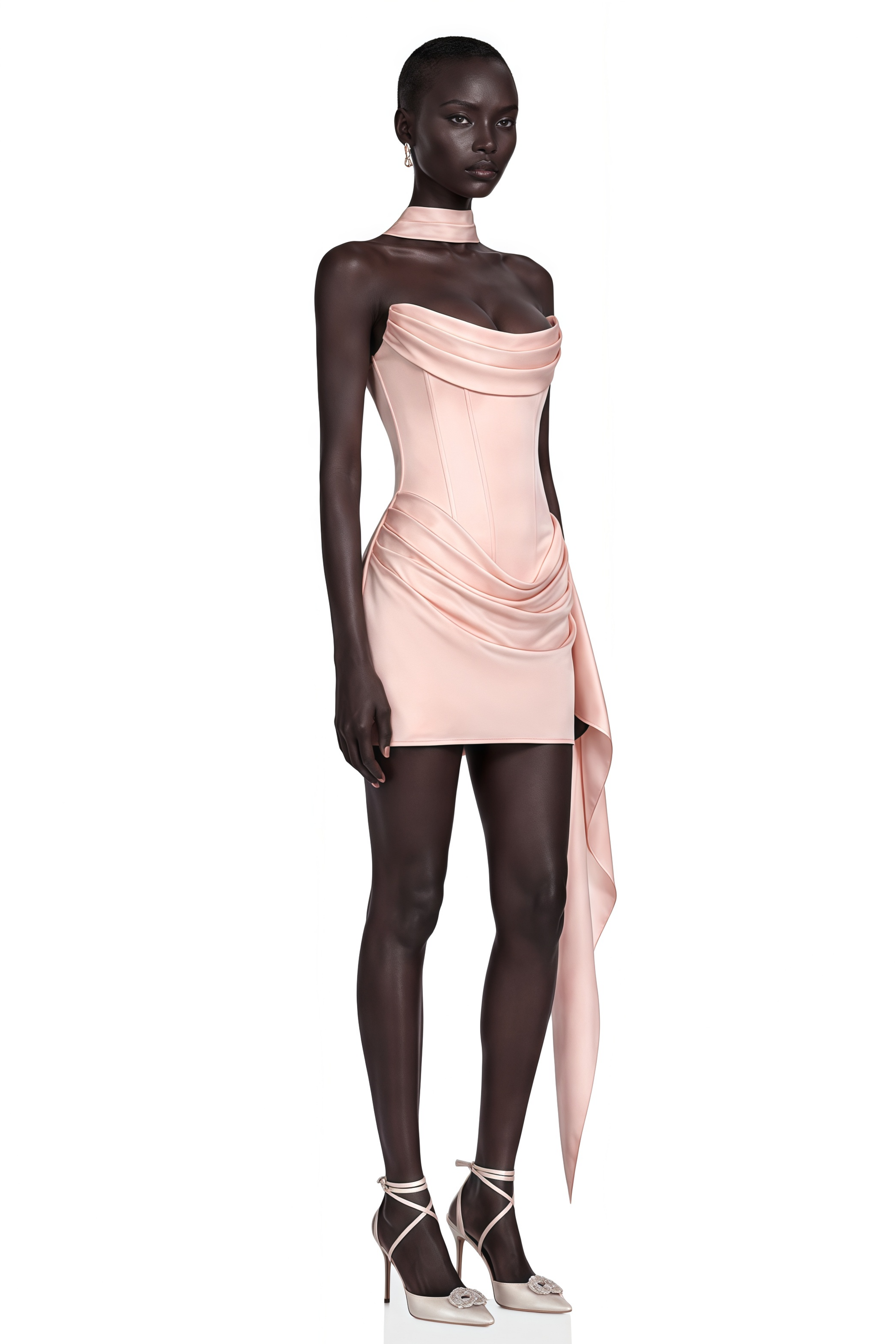 Zenina Pink Ruched Ribbon Detail Mini Dress