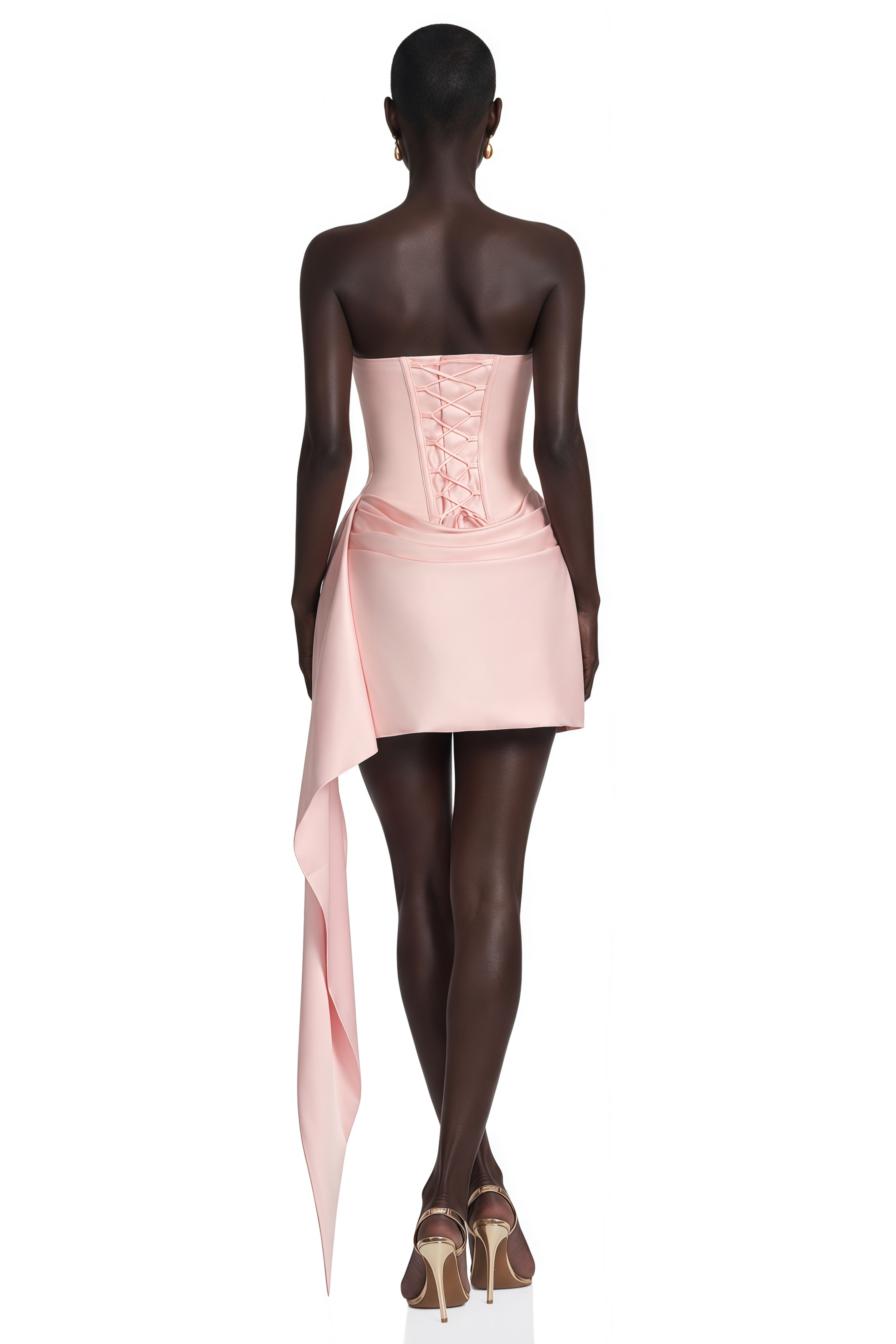 Zenina Pink Ruched Ribbon Detail Mini Dress