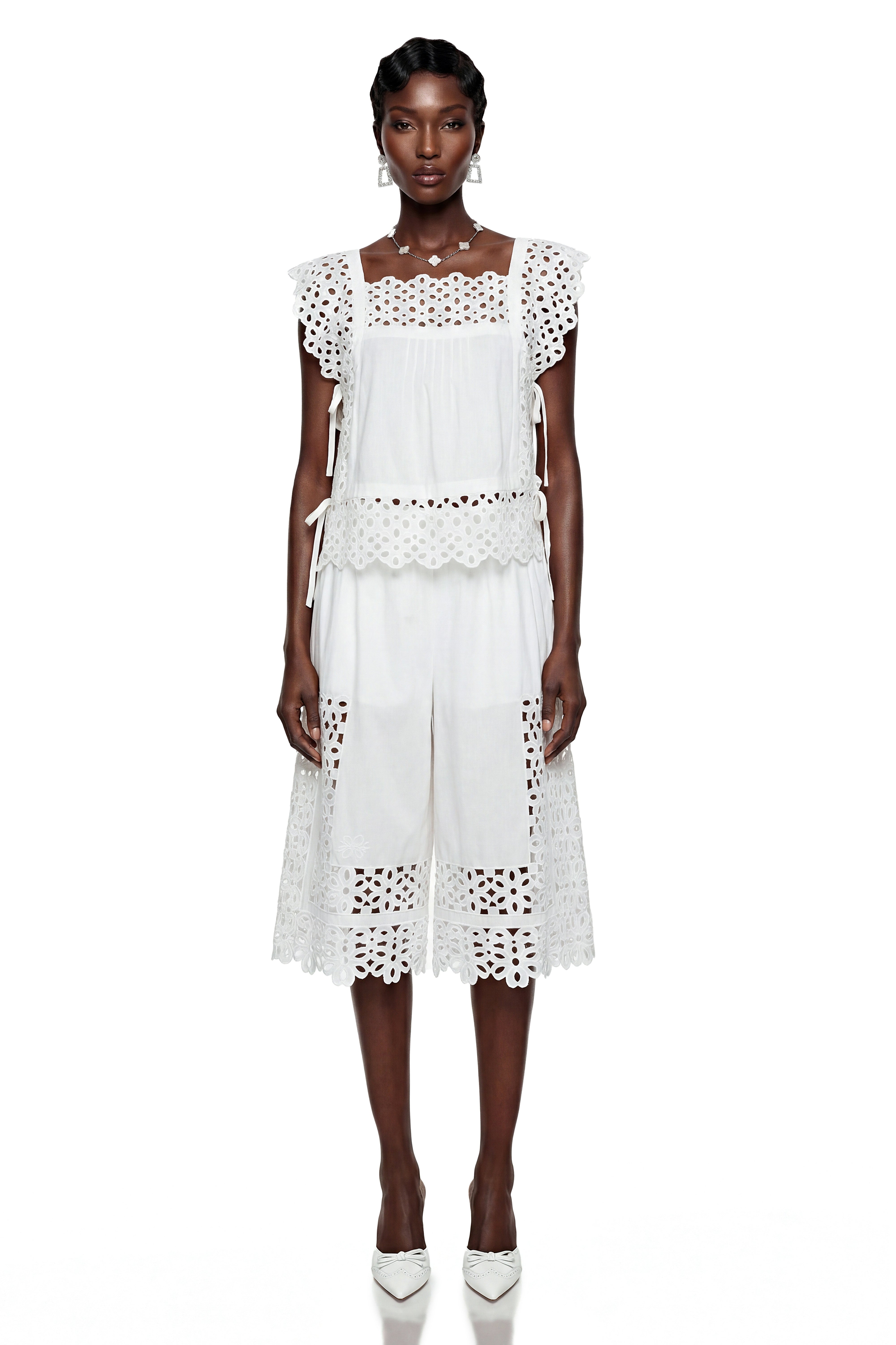 Chelsea White Cut-Out Design Top & Trousers Maching Set