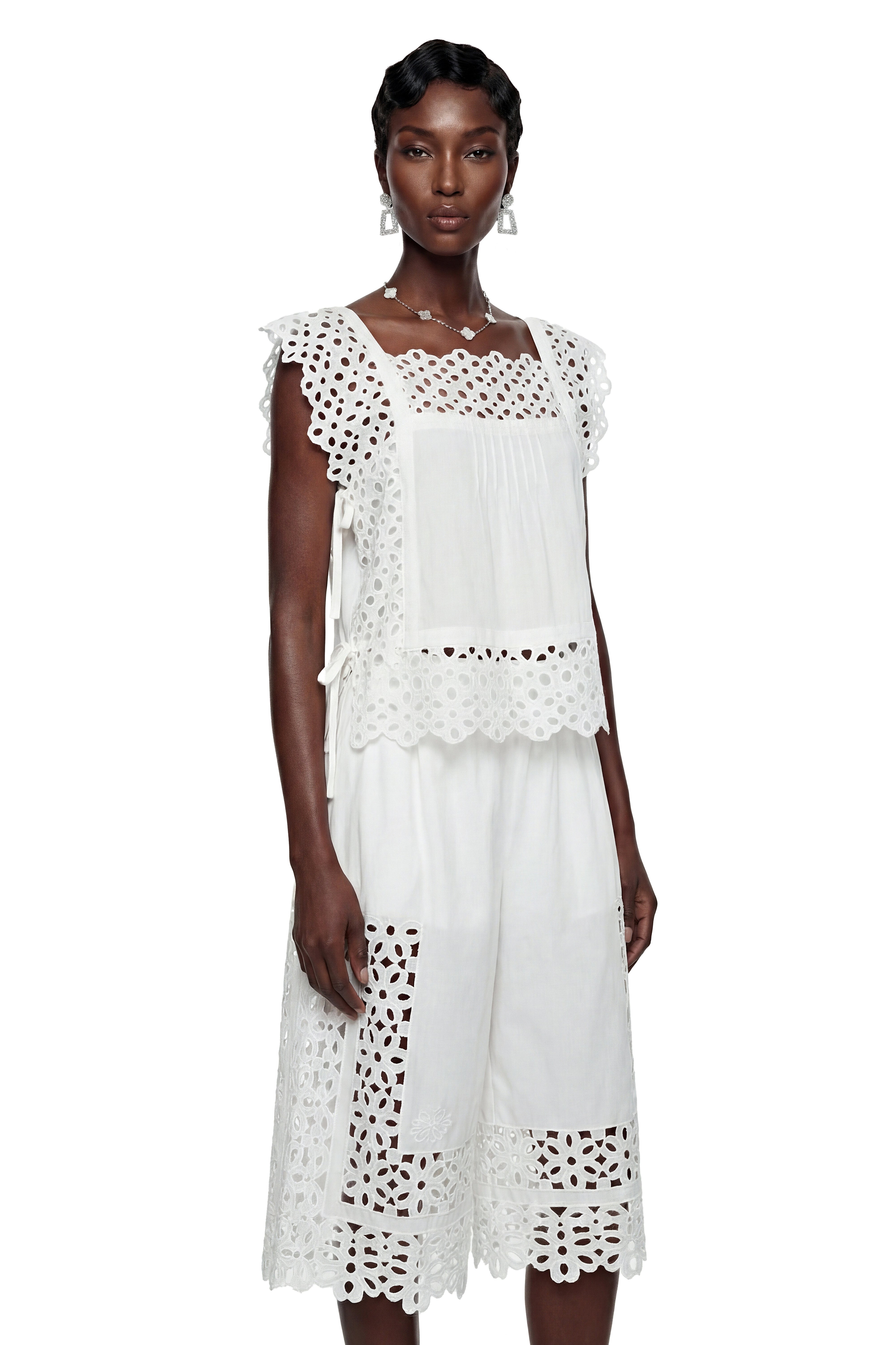 Chelsea White Cut-Out Design Top & Trousers Maching Set