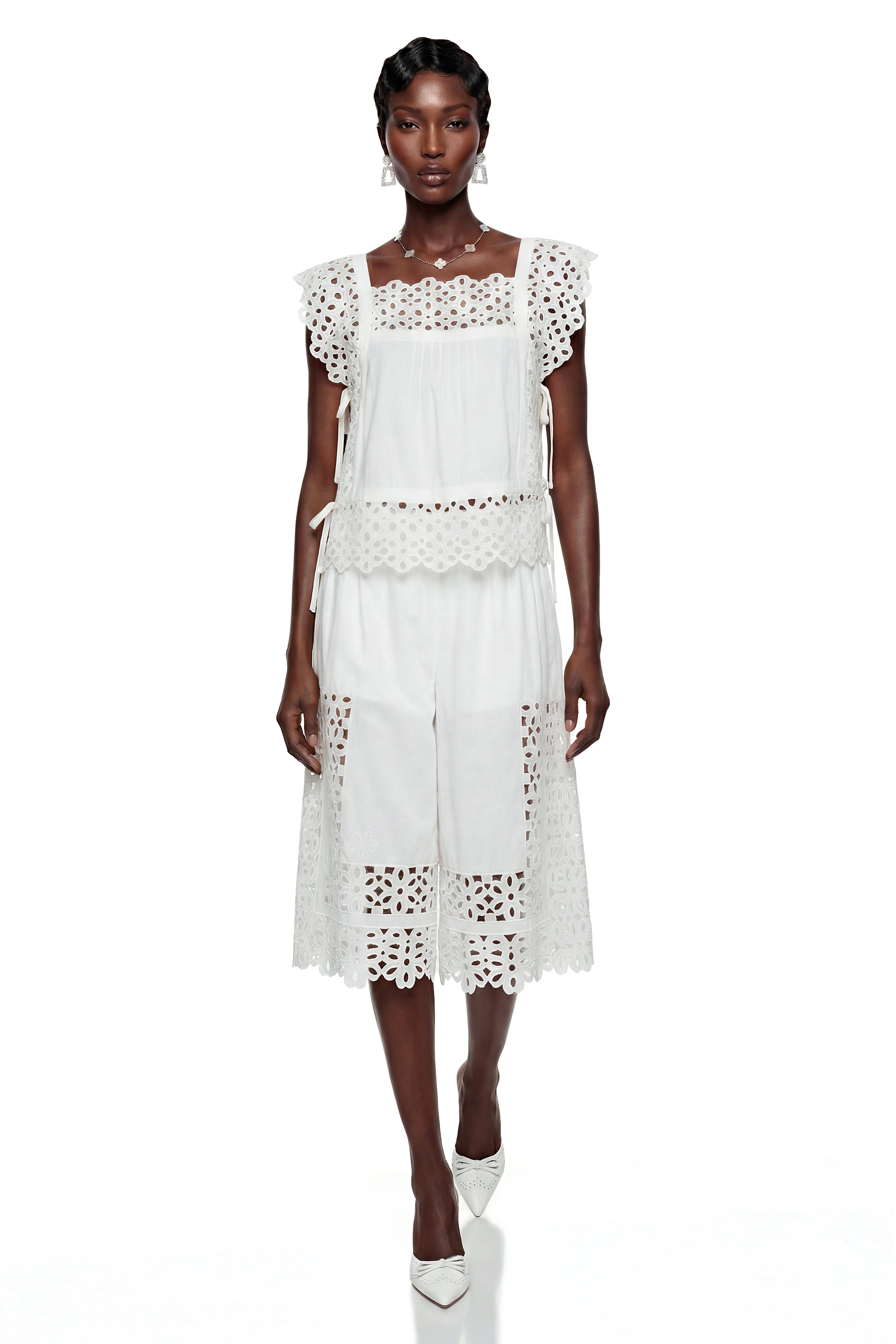 Chelsea White Cut-Out Design Top & Trousers Maching Set