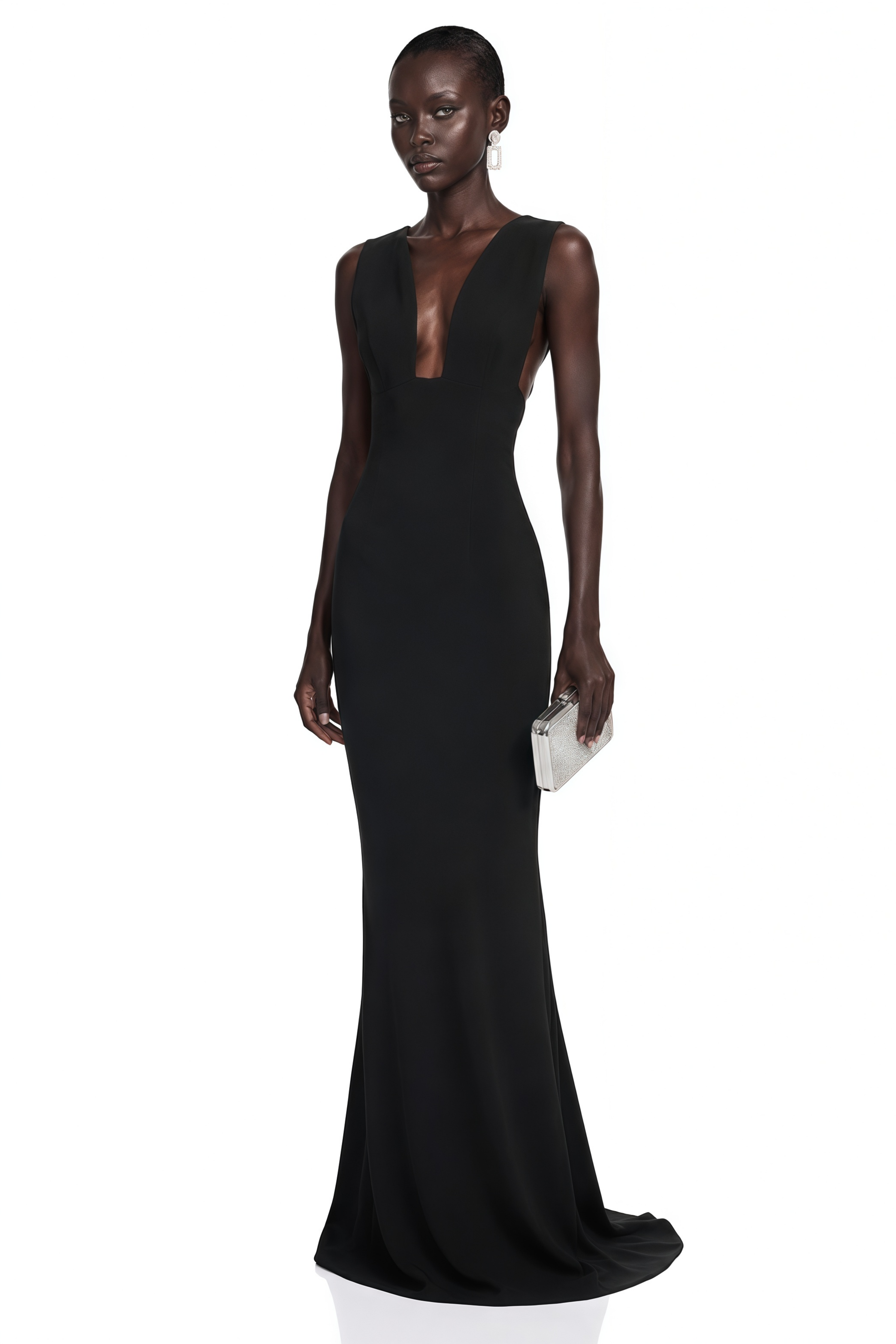 Cherish Black U-Neck Ruched Maxi Dress