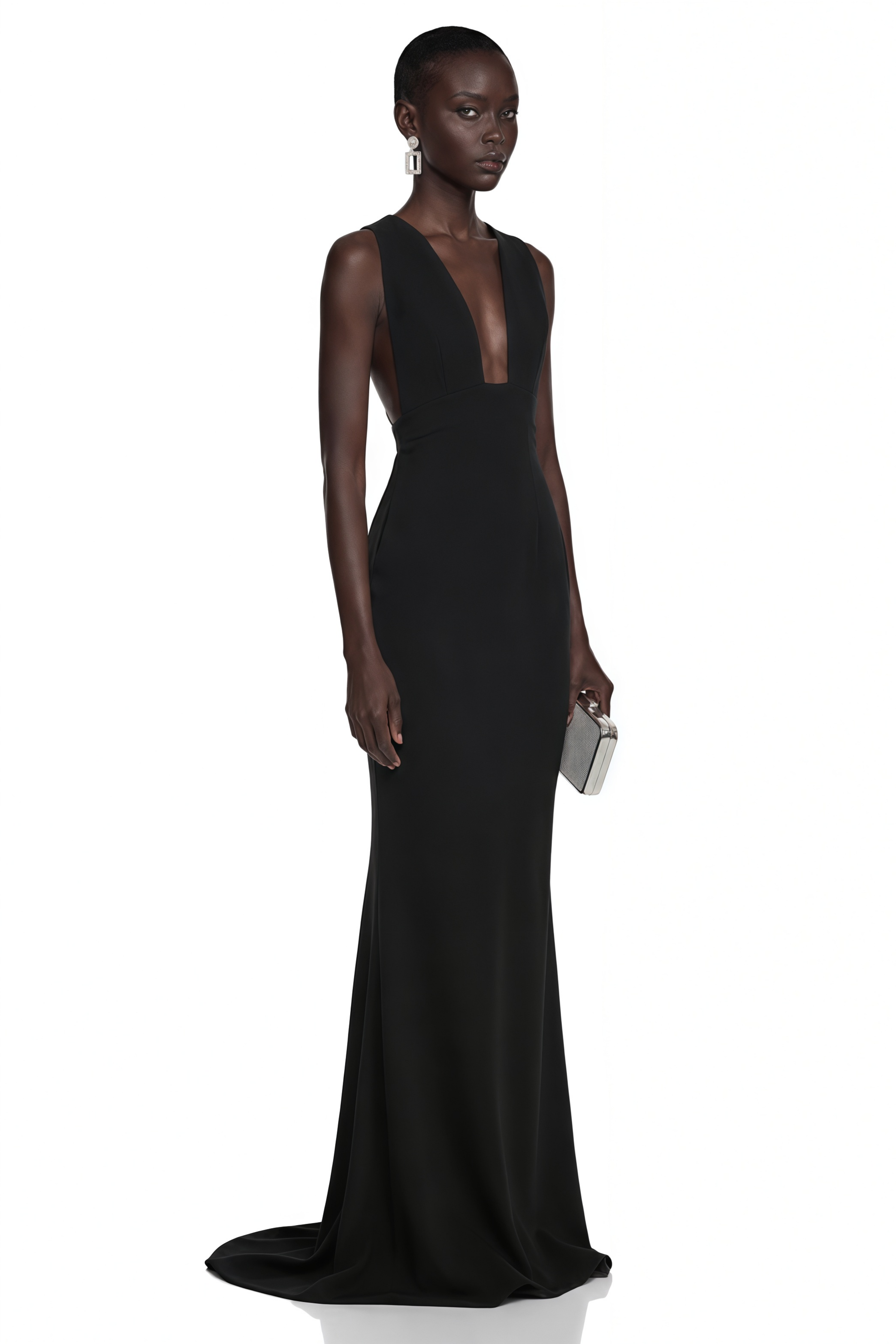 Cherish Black U-Neck Ruched Maxi Dress
