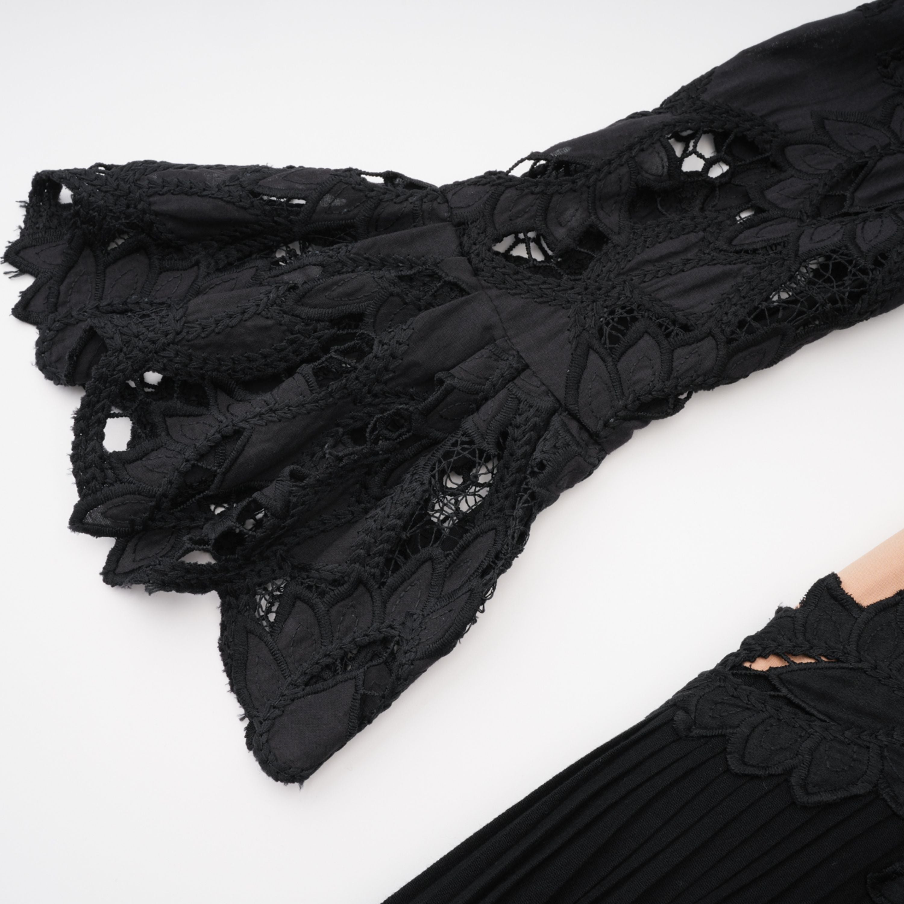 Chiara Black Lace Panel Pleated Midi Dress