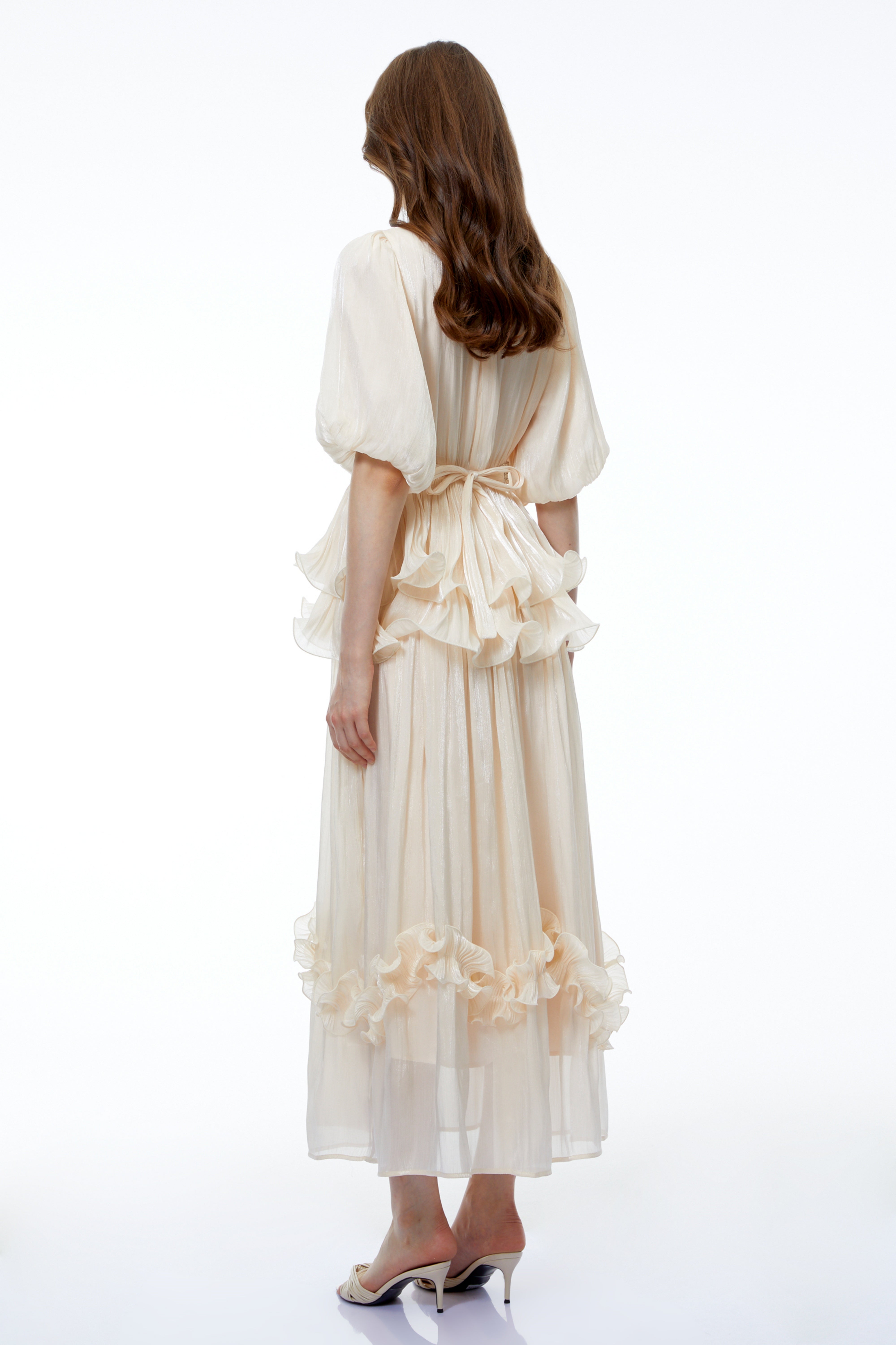 Chryseis Cream Round Neck Ruffled Maxi Dress