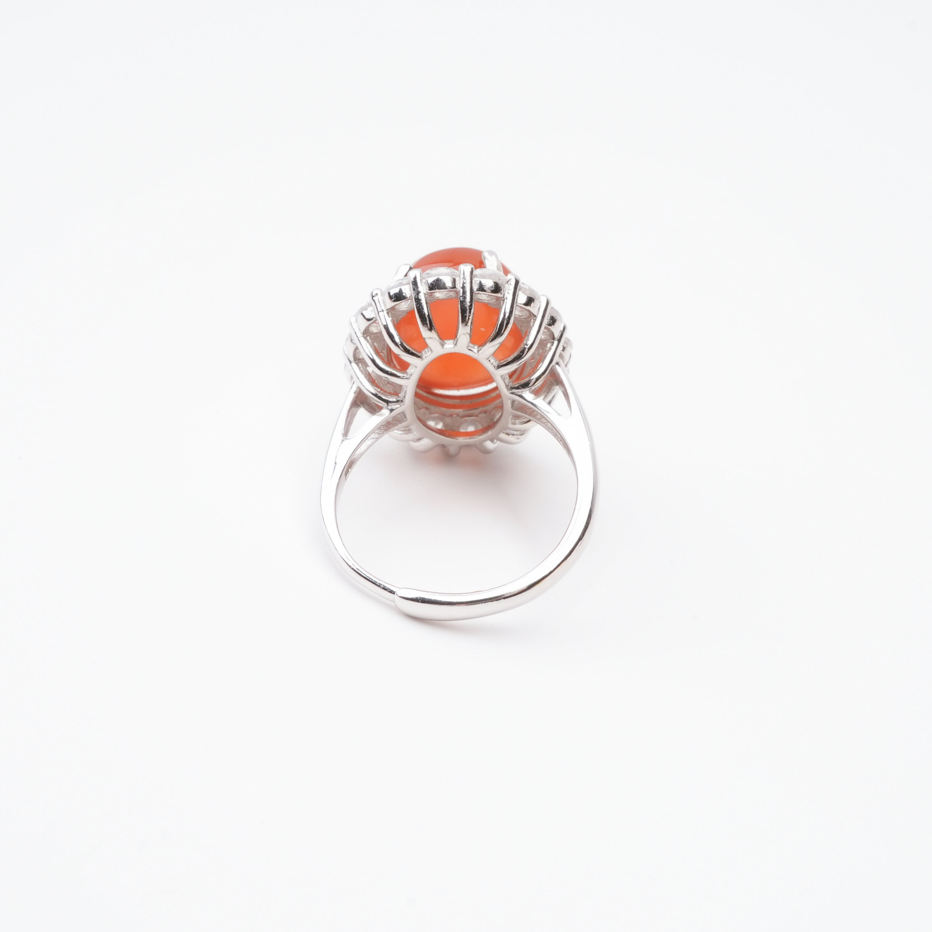 Clarisse Southern Red Round Halo Sterling Silver Ring