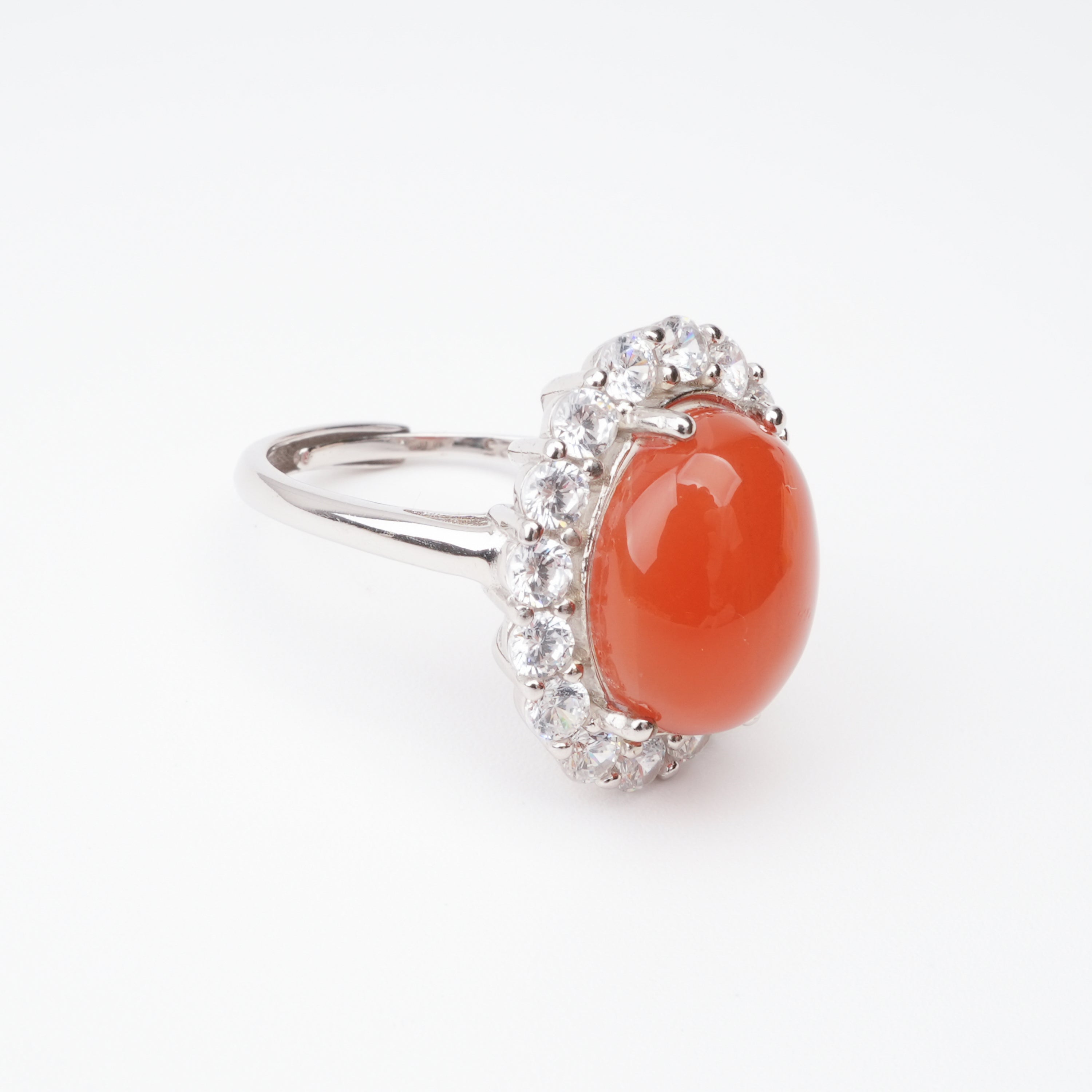 Clarisse Southern Red Round Halo Sterling Silver Ring