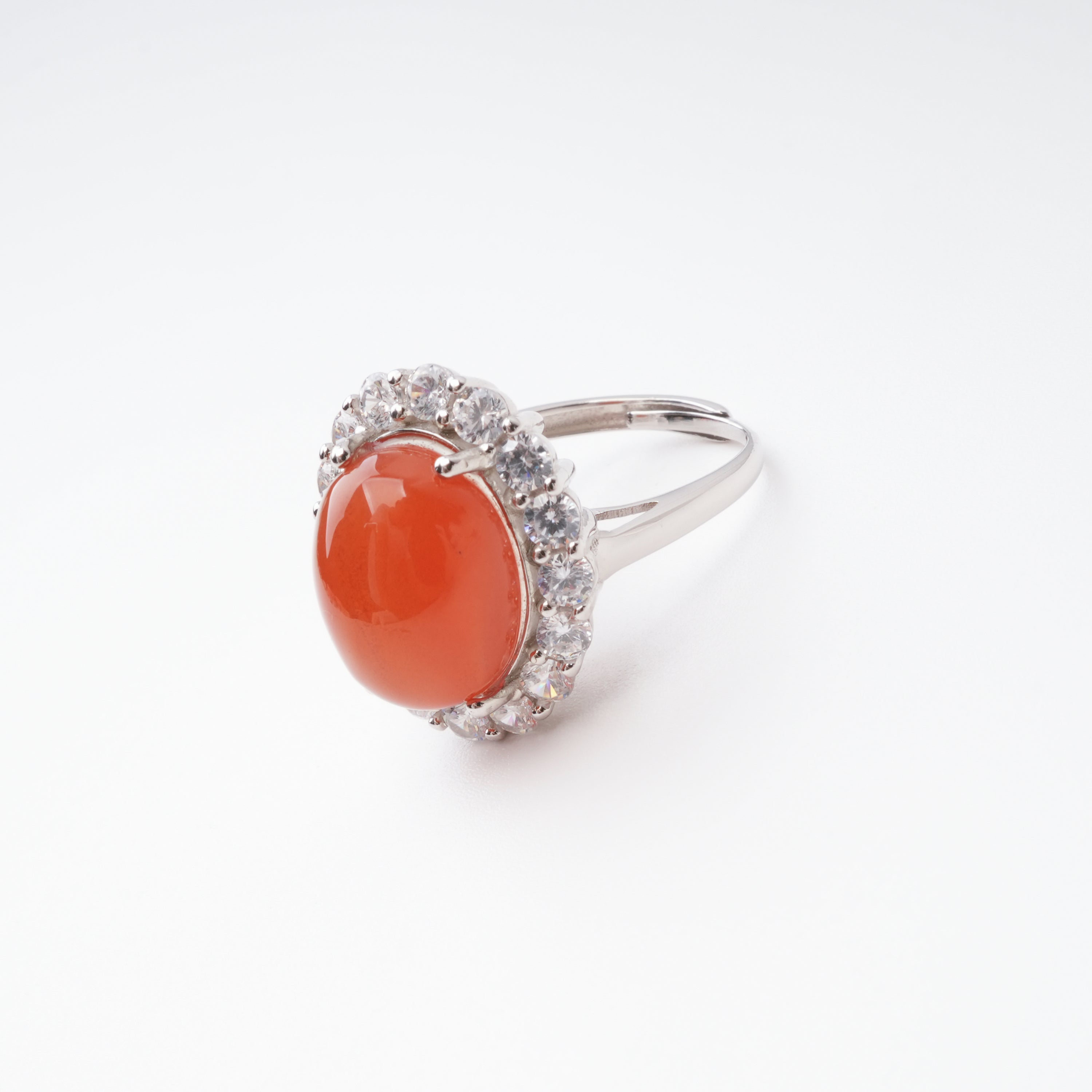 Clarisse Southern Red Round Halo Sterling Silver Ring