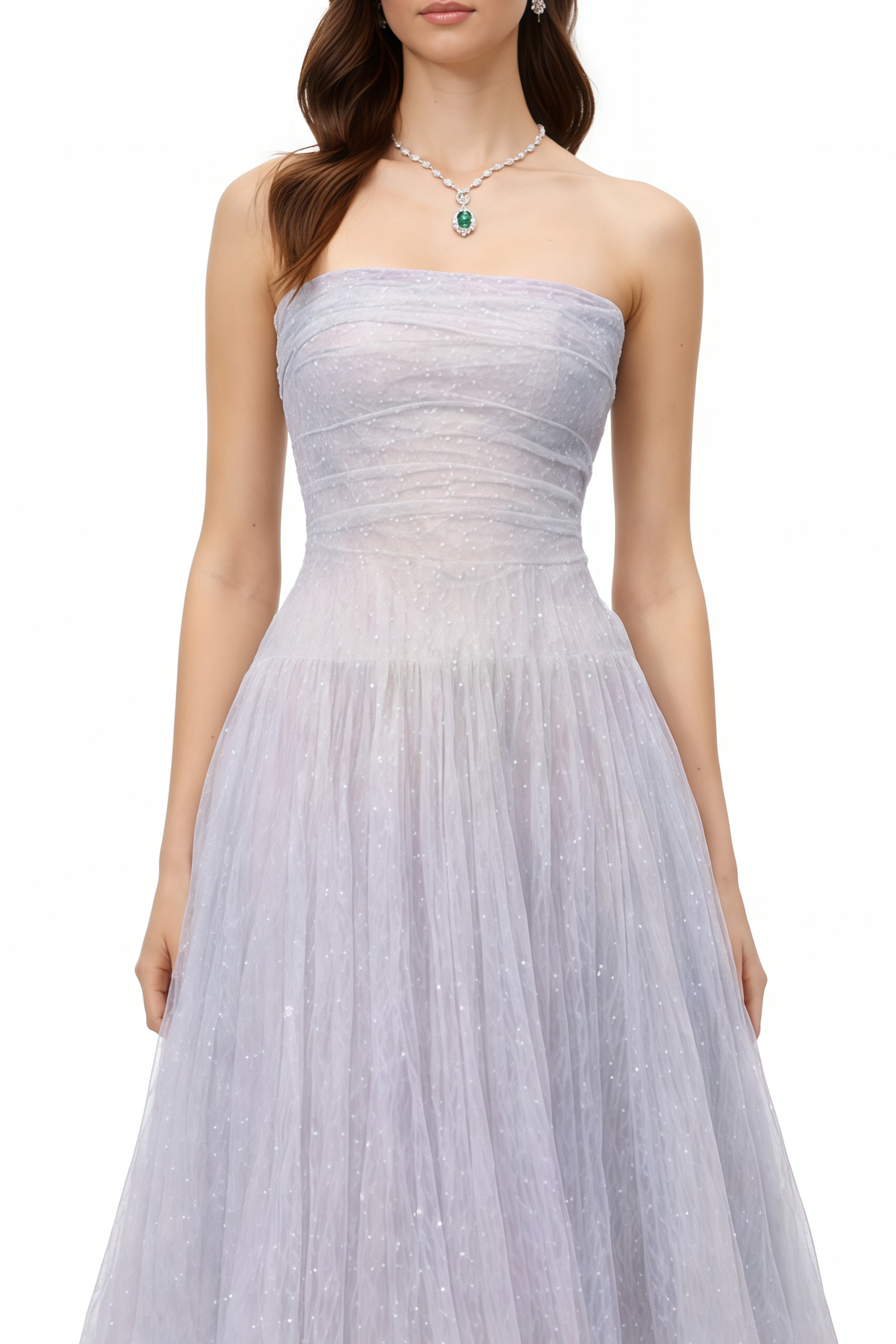 Clémence Midi-Kleid aus violettem Tüll mit Pailletten und Spitze