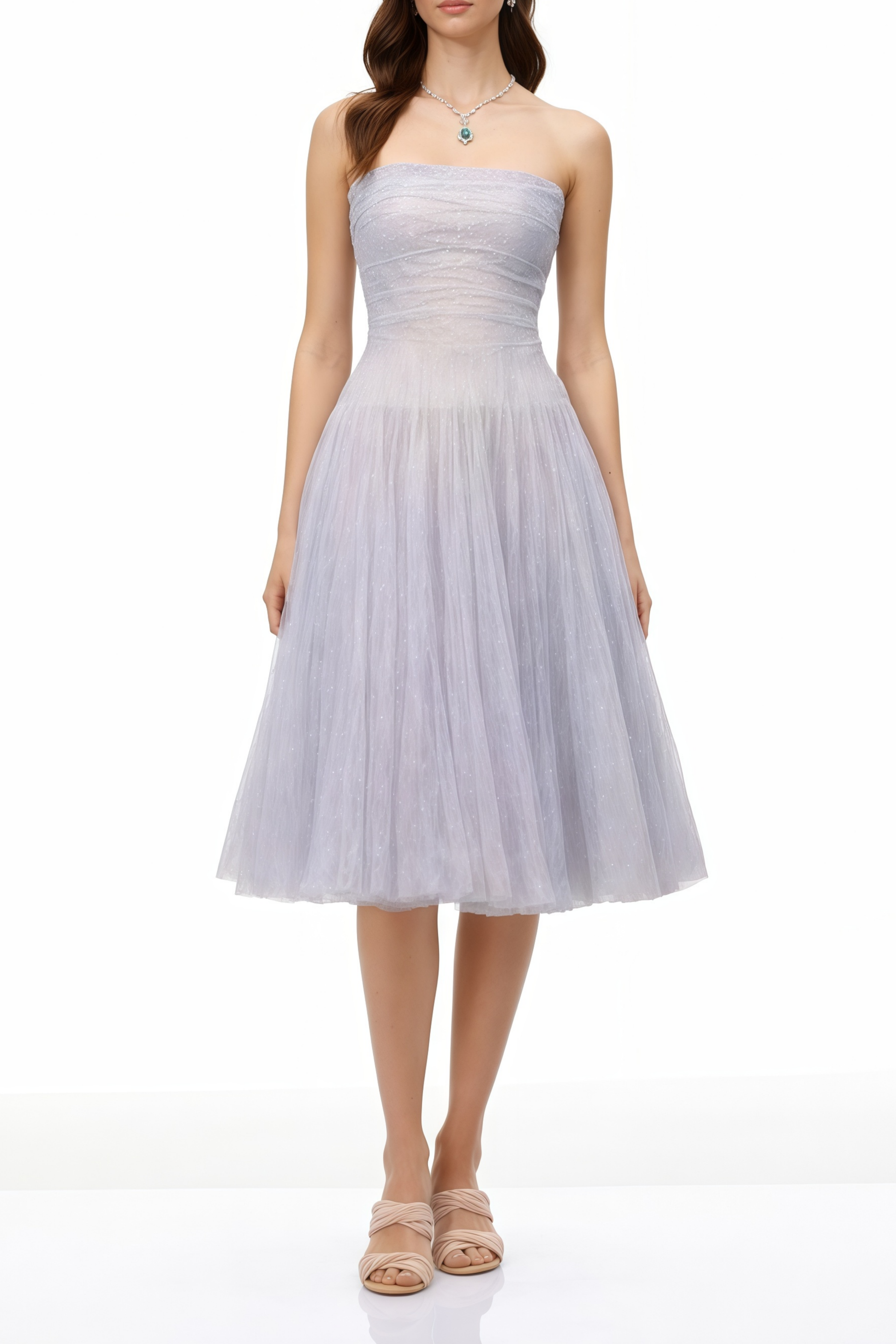 Clémence Midi-Kleid aus violettem Tüll mit Pailletten und Spitze