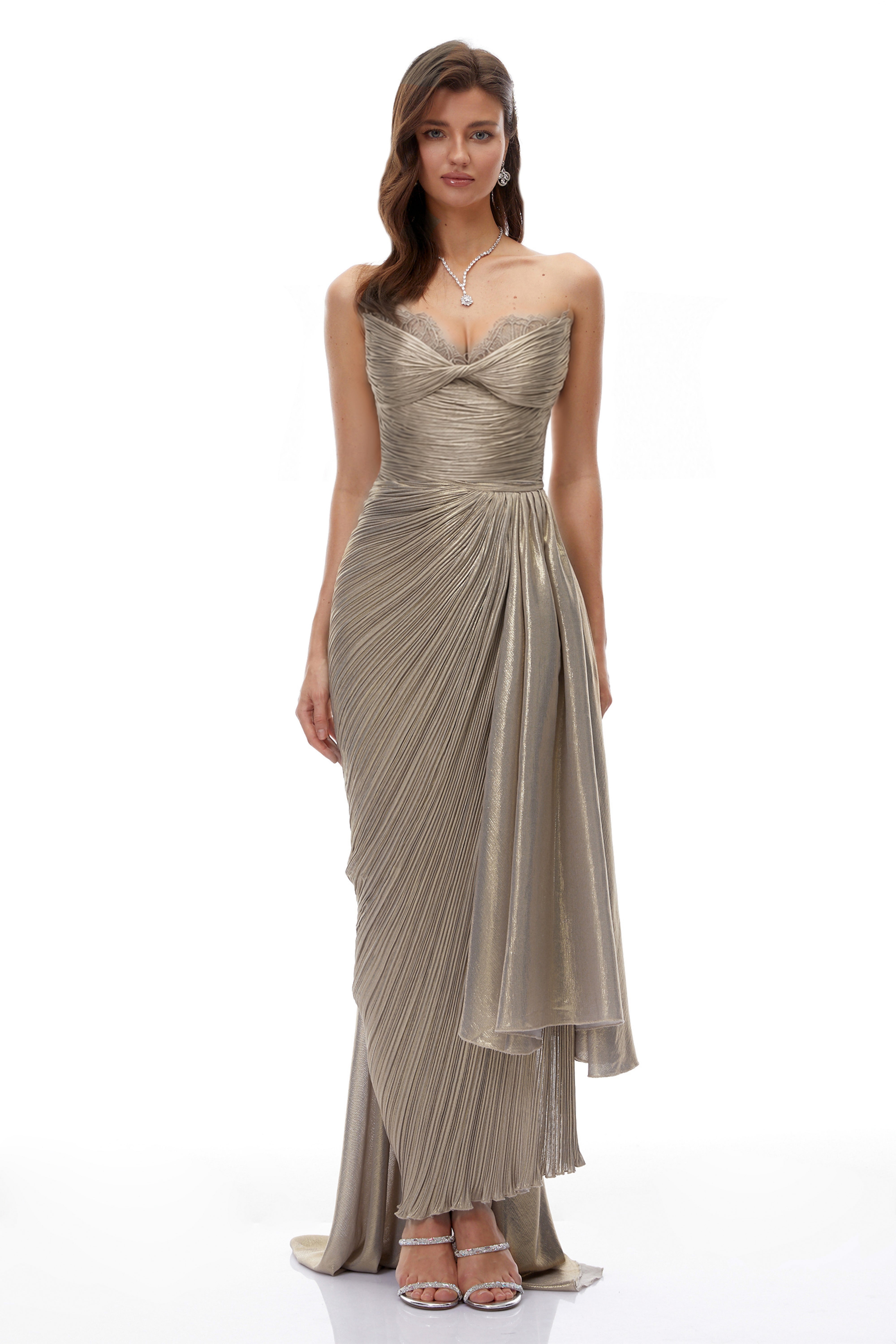 Constanza Brown Off Shoulder Ruched Maxi Dress