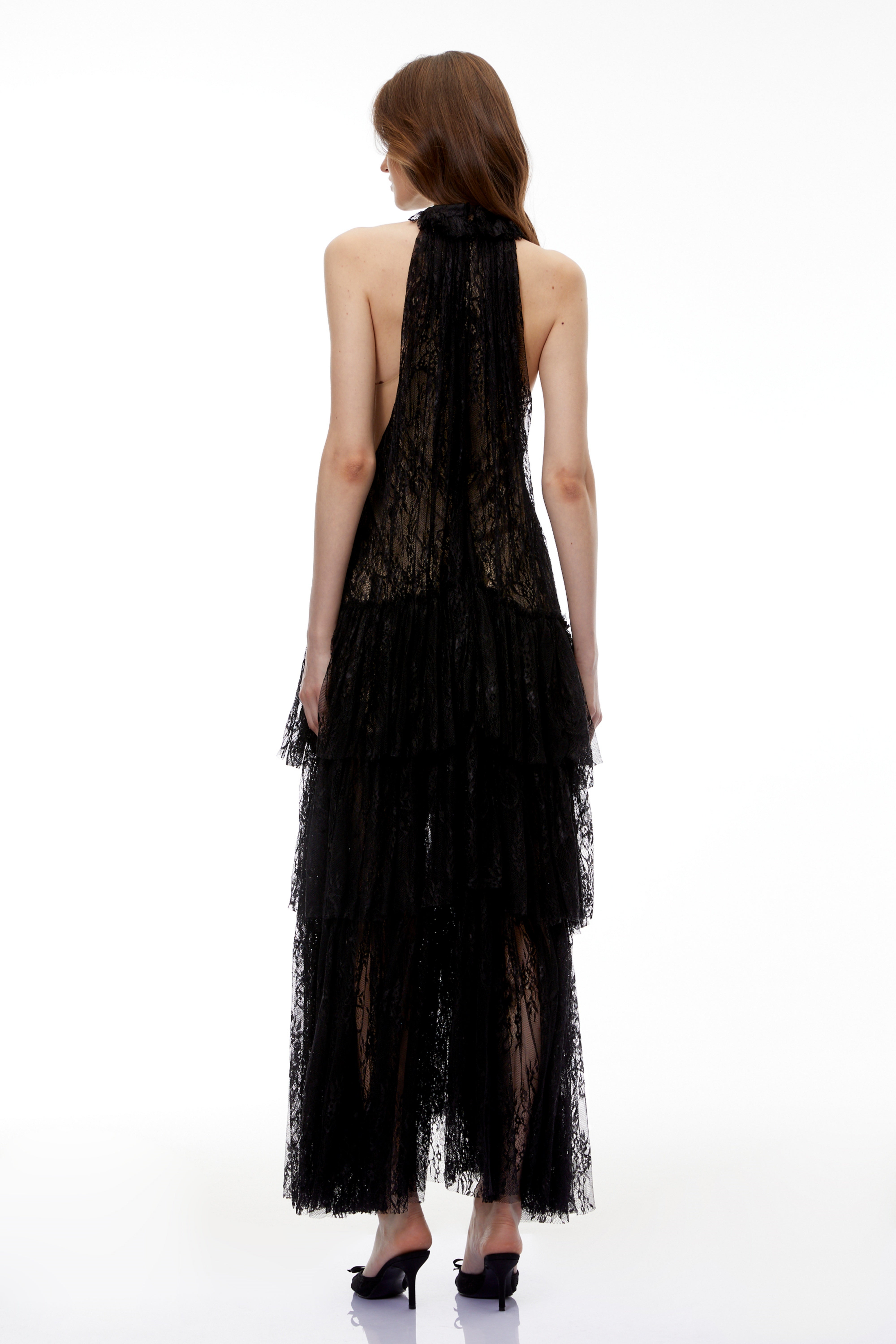 Maxikleid aus schwarzer Blumen-Spitze von Coralie