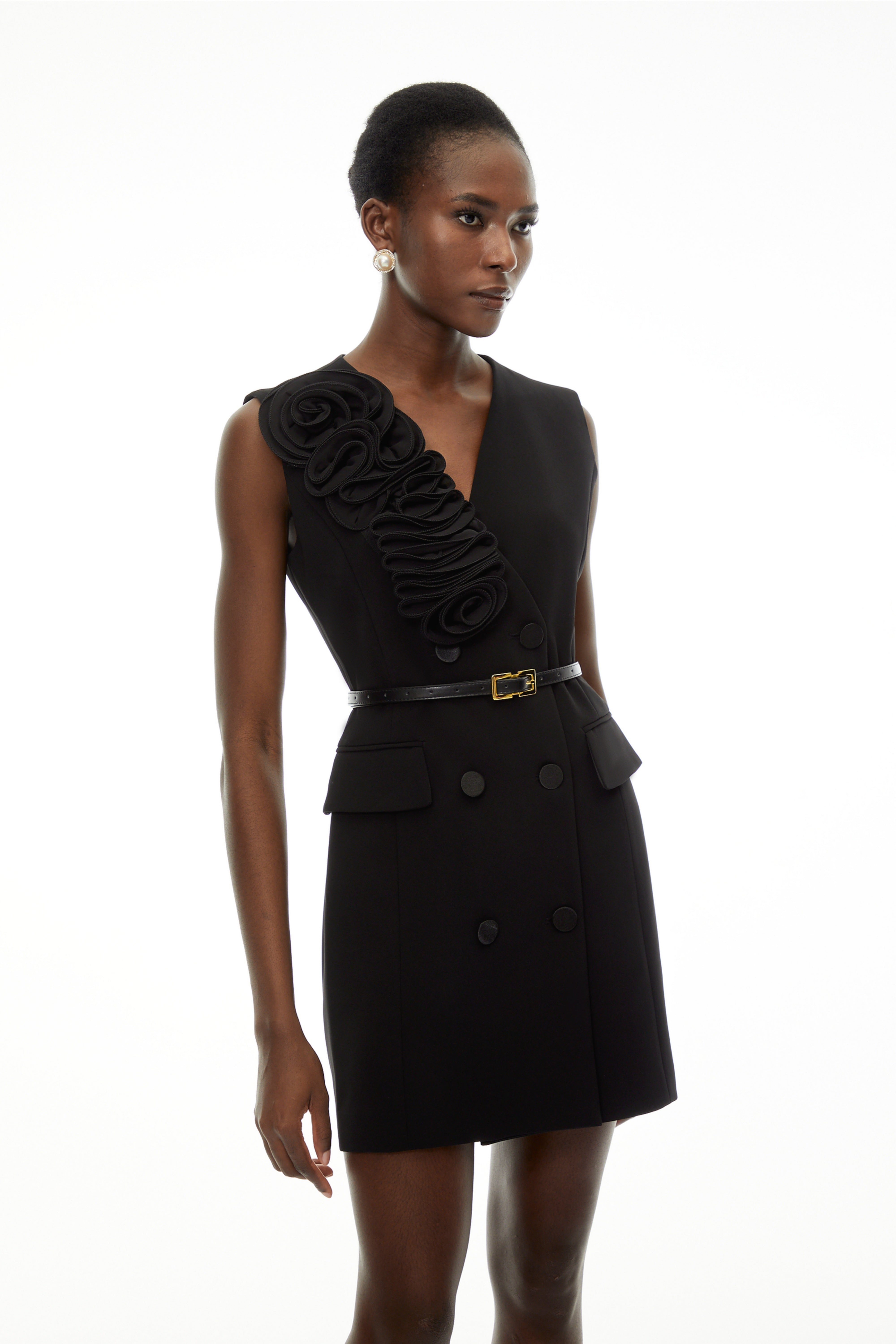 Cordelia Black Sleeveless Mini Dress with 3D Florals