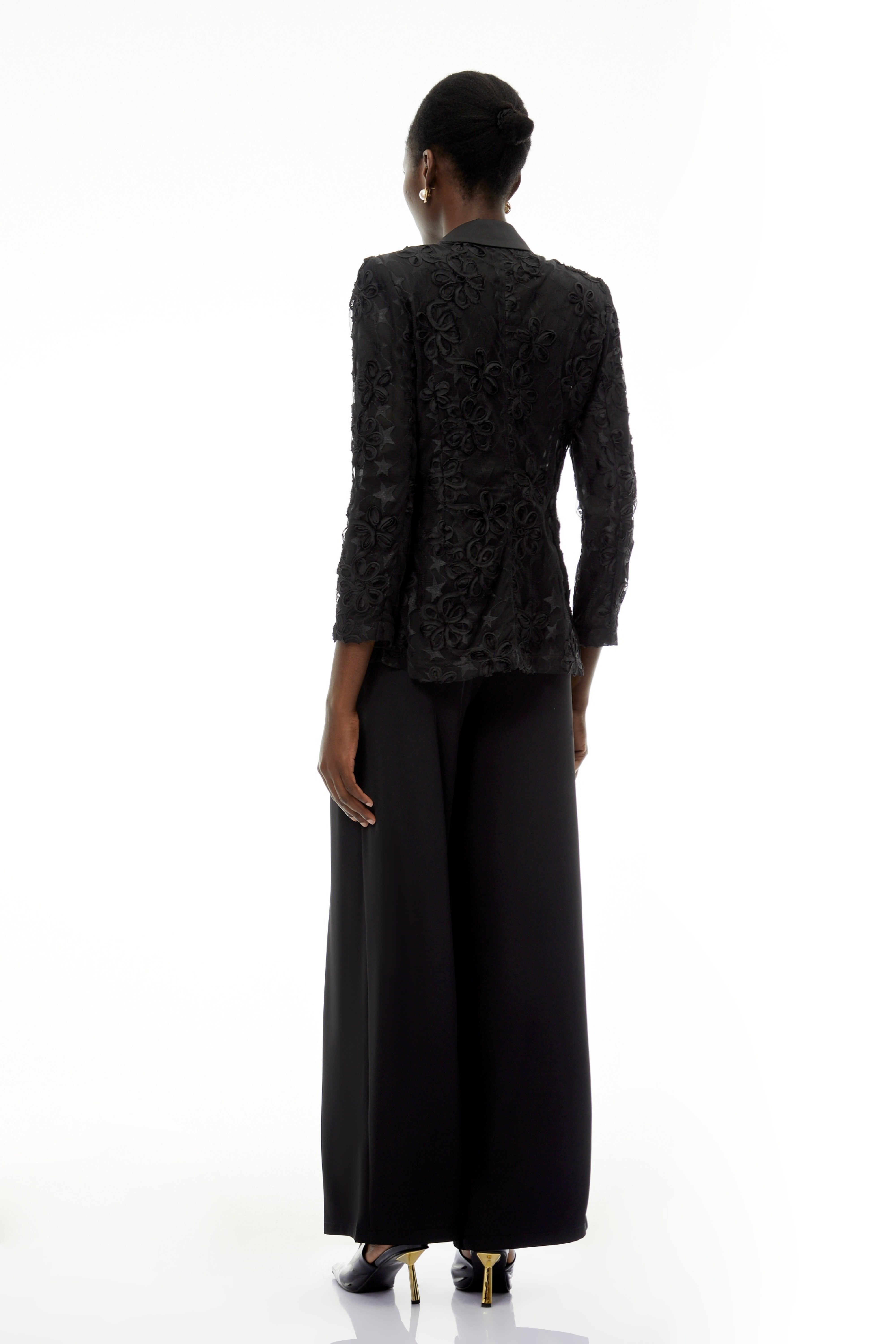 Cosima Black Floral Blazer with Lapel Collar (Final Sale)