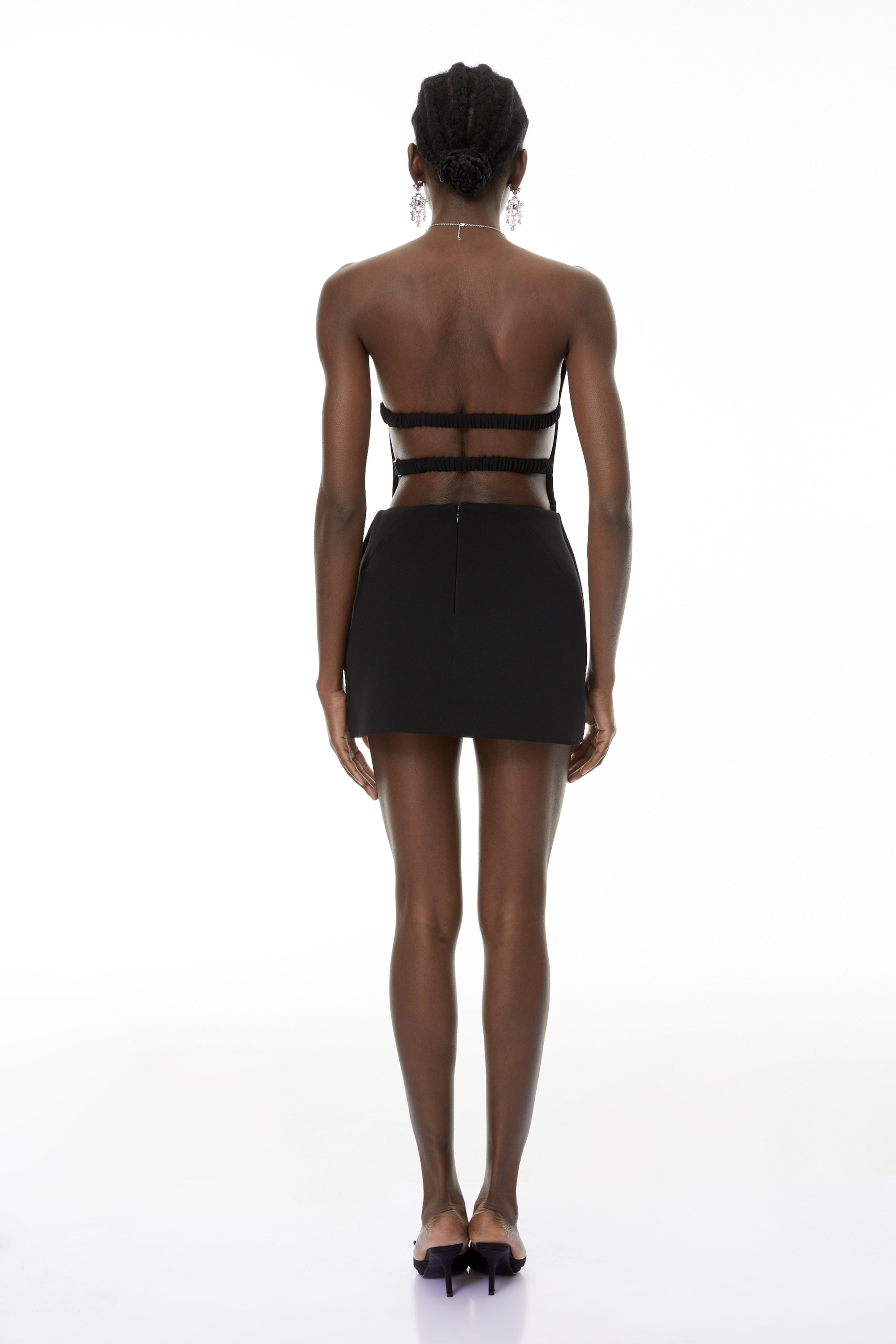 Costanza Schwarzes, strukturiertes, trägerloses, figurbetontes Minikleid