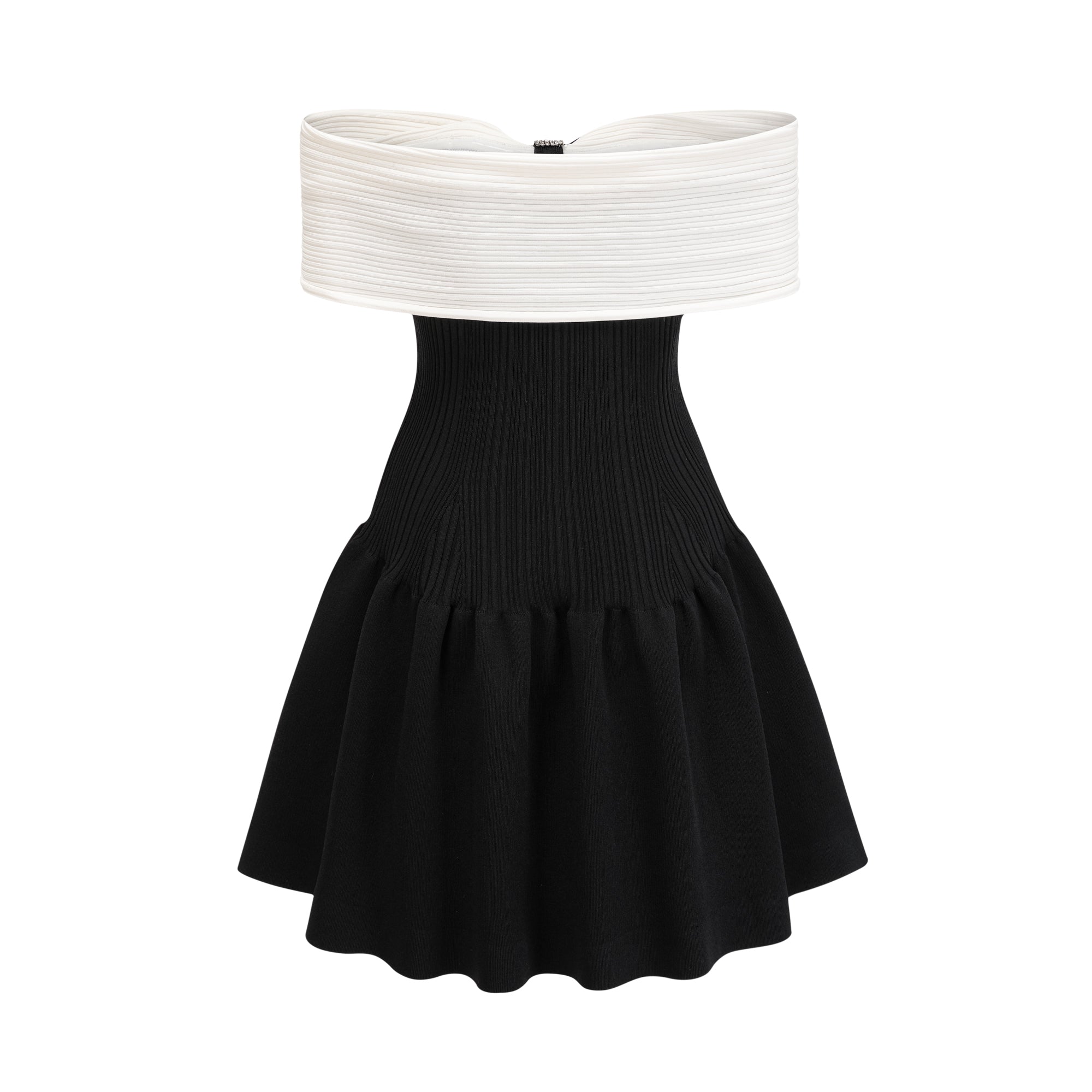 Angèle black off-shoulder knitted mini dress