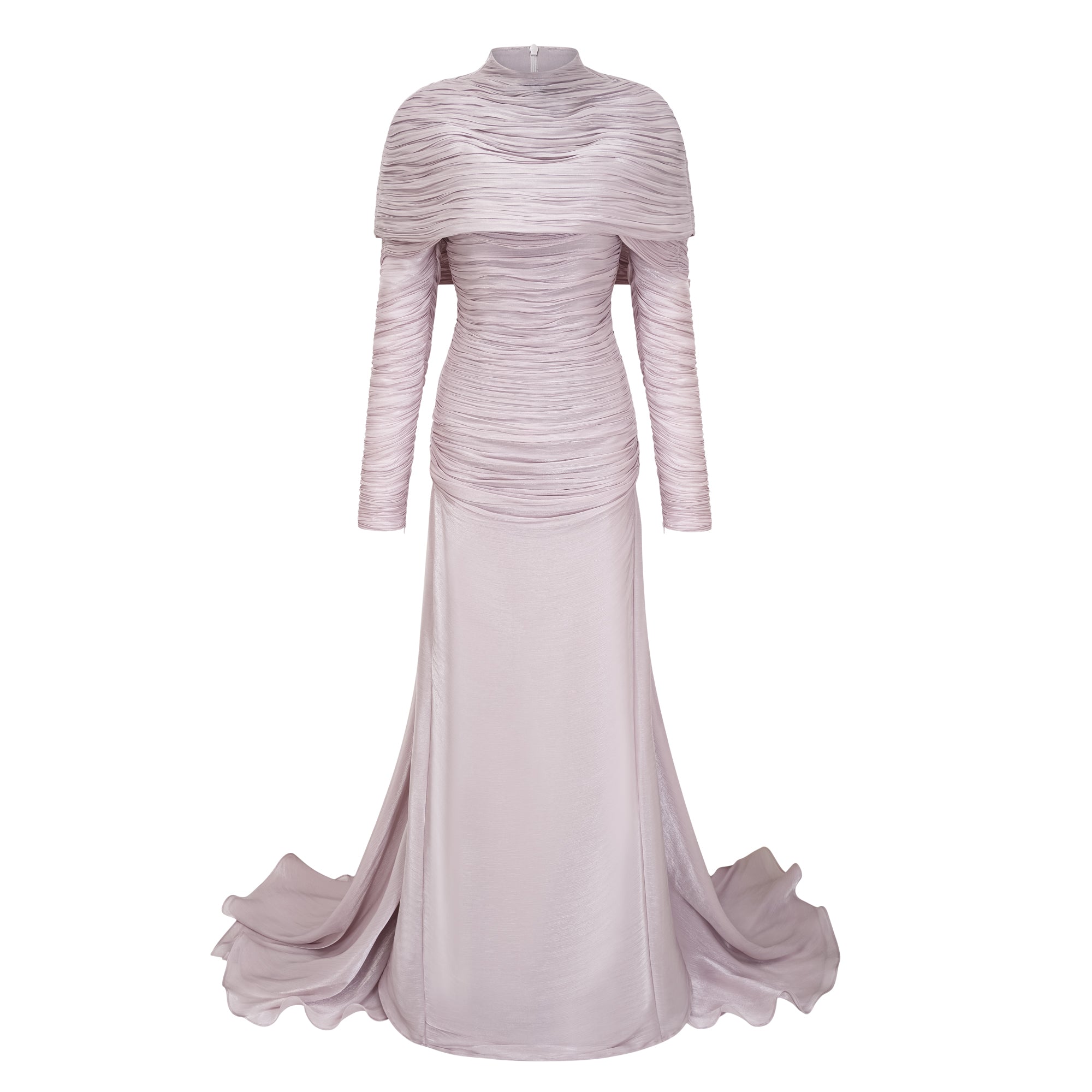 Nerida Silbernes Maxikleid mit Rollkragen und Rüschen