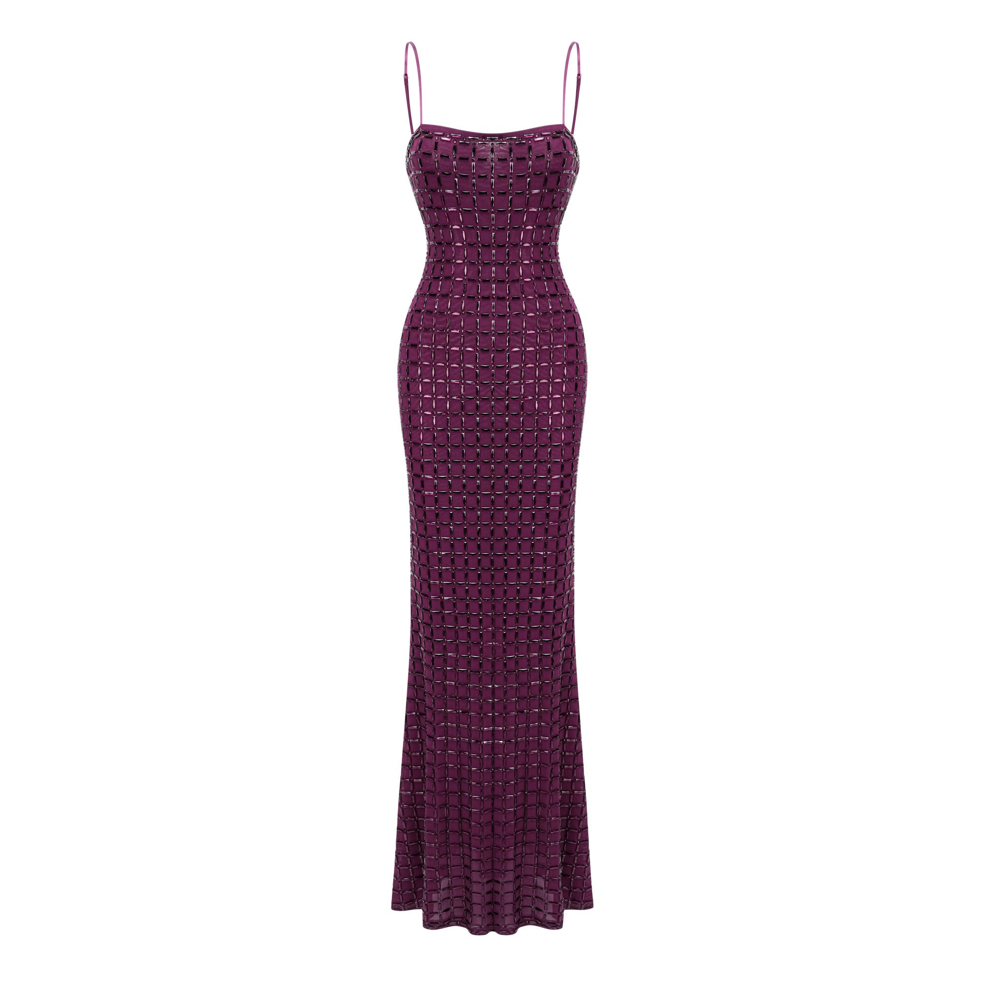 Térébenthine Lila Strass-Mesh-Maxikleid