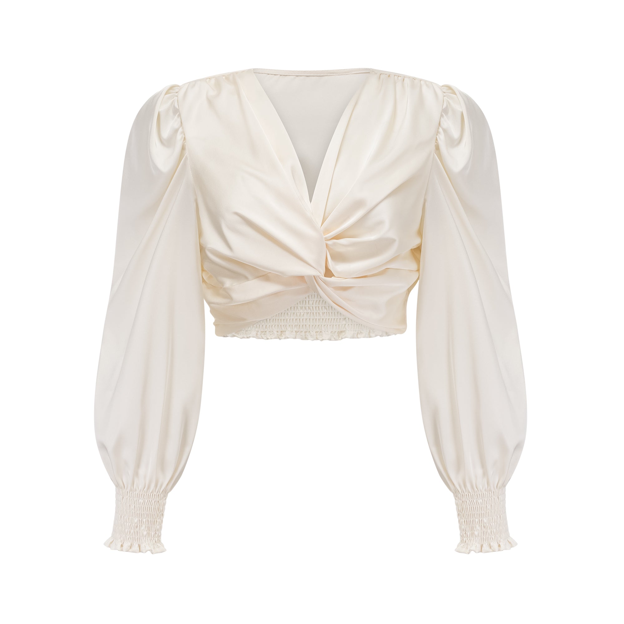 بلوزة نوريا البيضاء المقصوصة بنقشة زهور صناعية