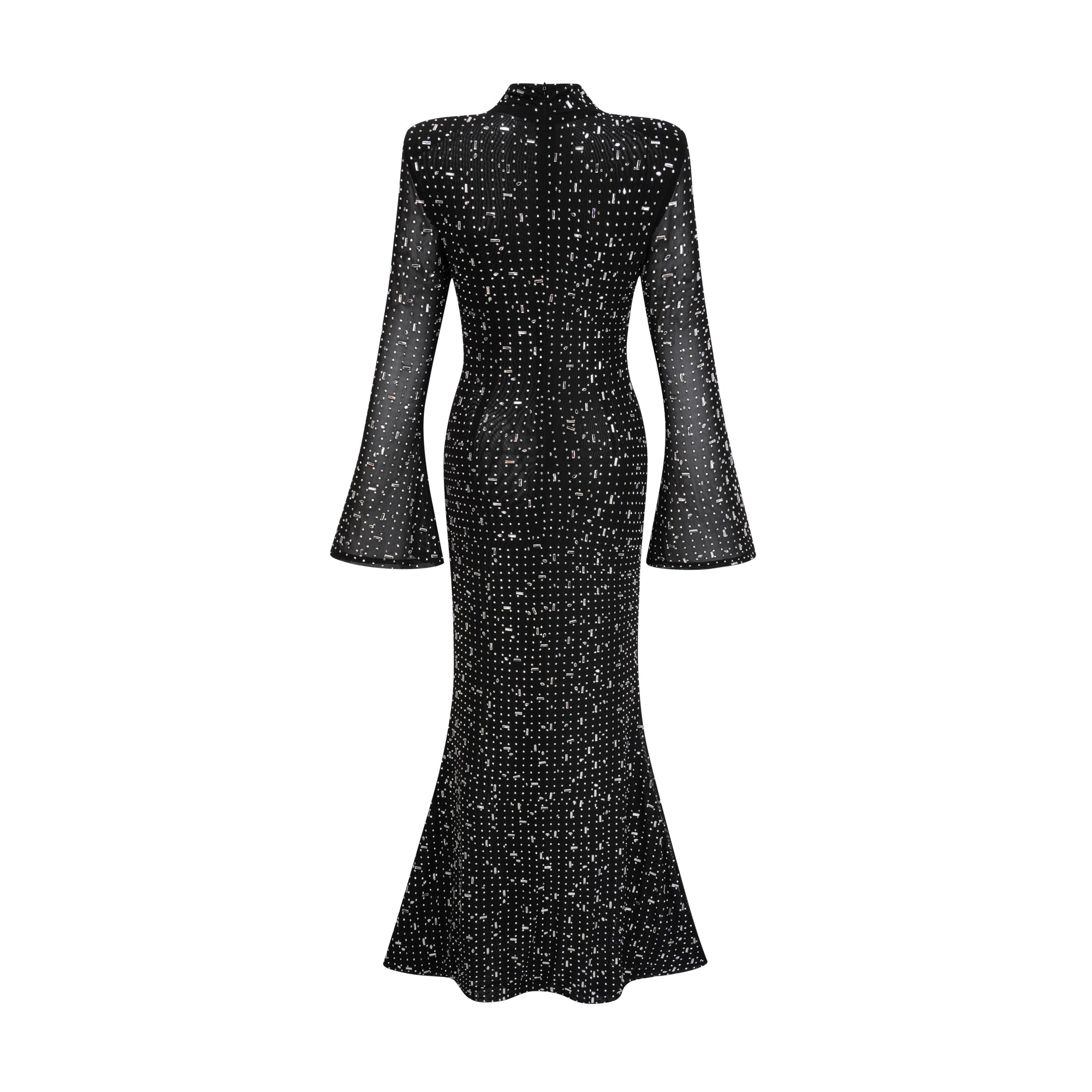 فستان ماكسي شفاف نصف مزين باللون الأسود من لينا