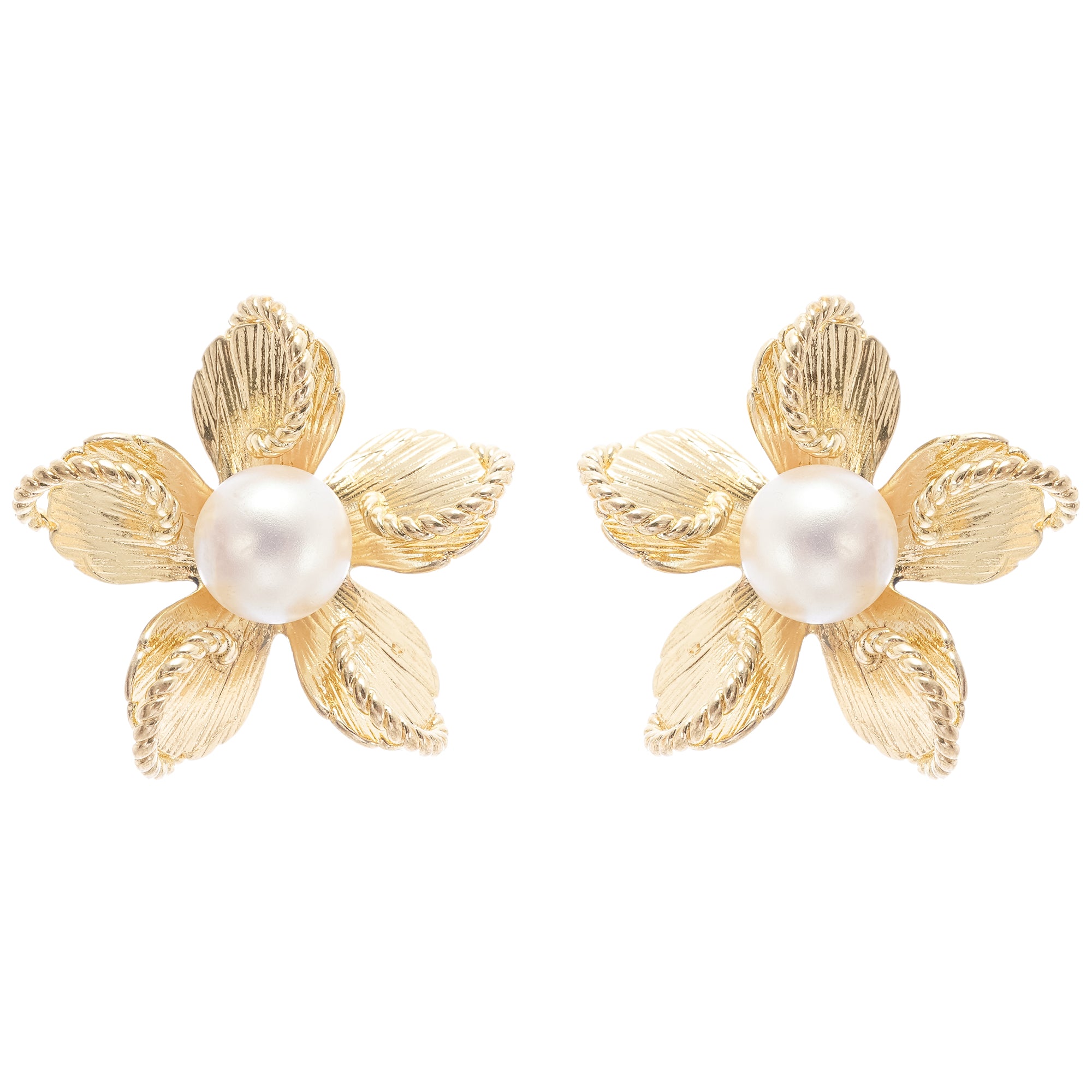 Jeanne floral faux-pearl stud earrings