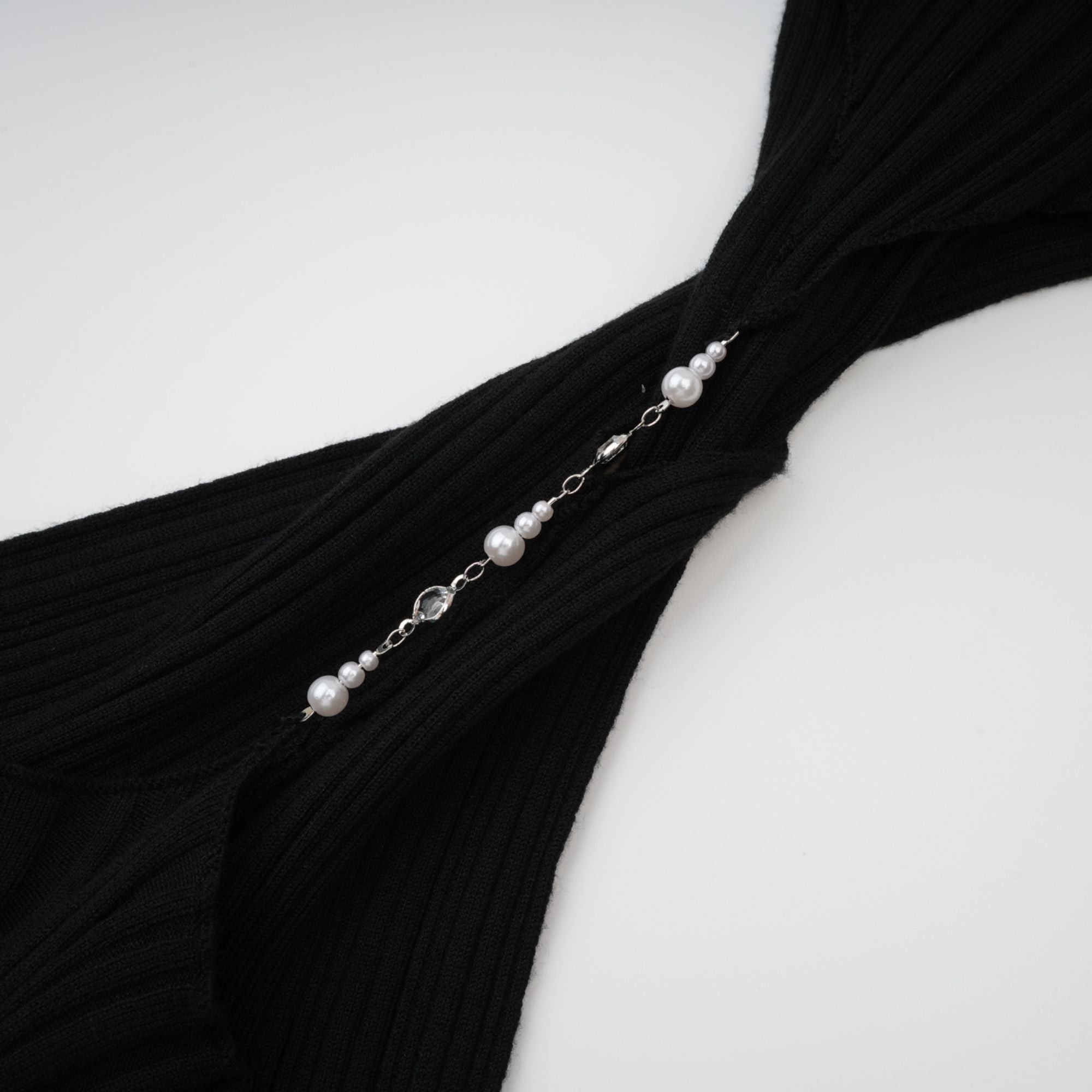 Gabrielle Black Halterneck Ribbed Knit Top