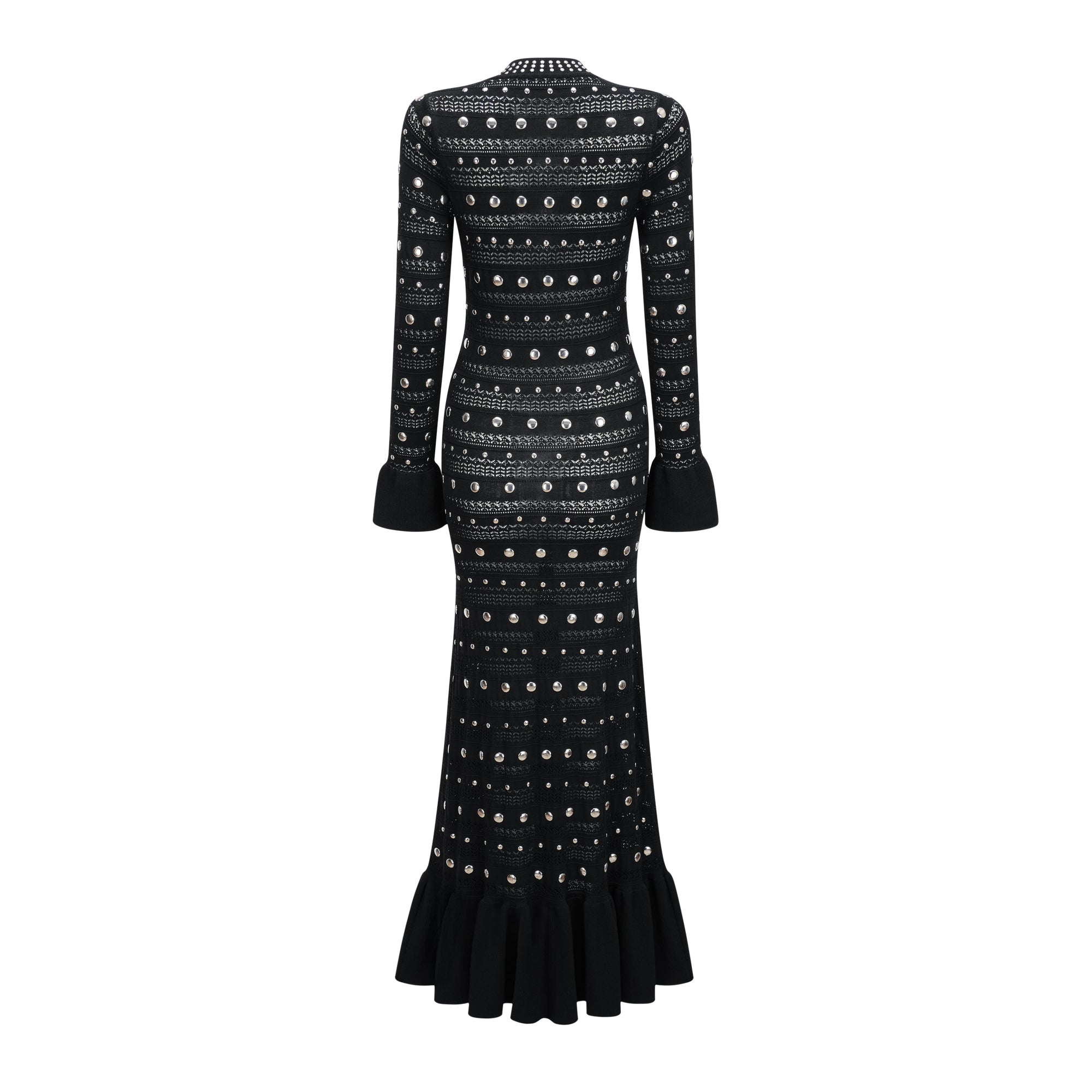 Chloé Black Long Sleeve Studded Crochet Knit Midi dress