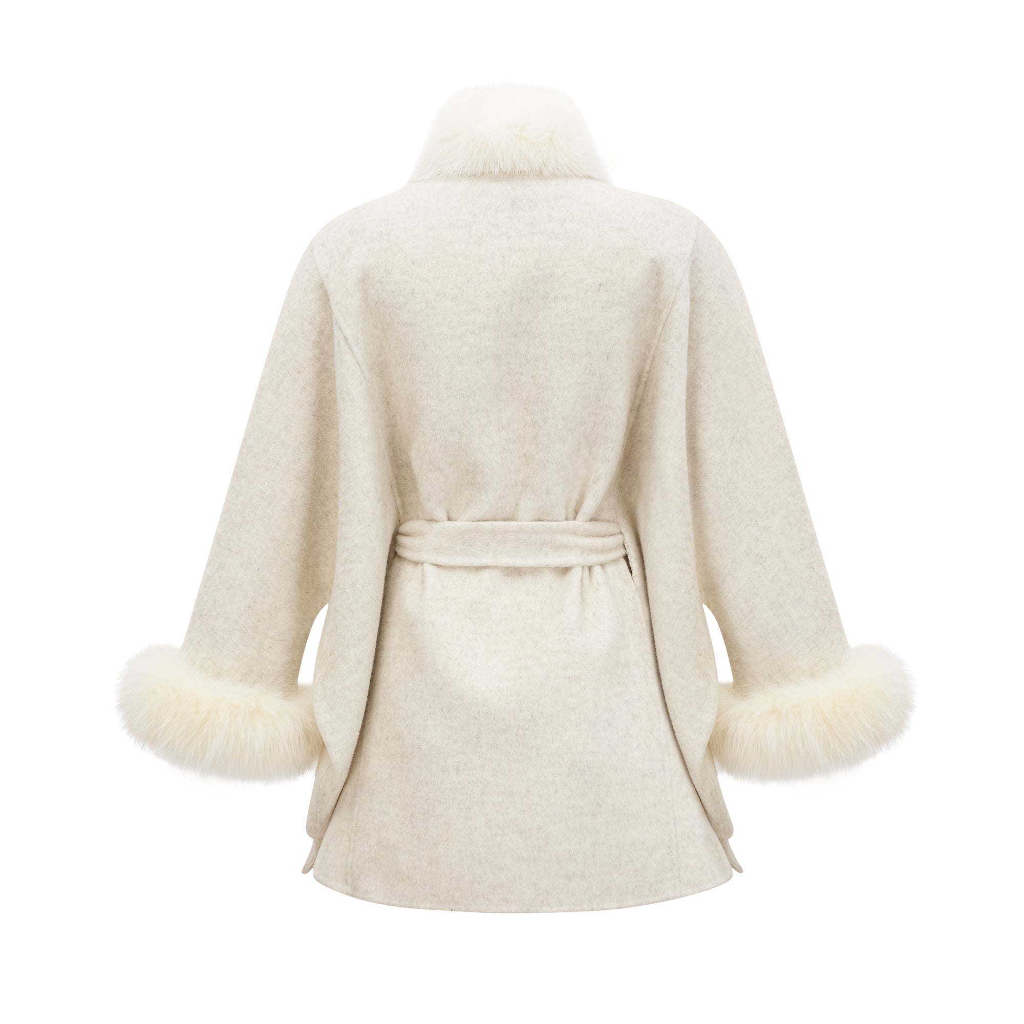 Cecilia White Belted Fur Trim Coat