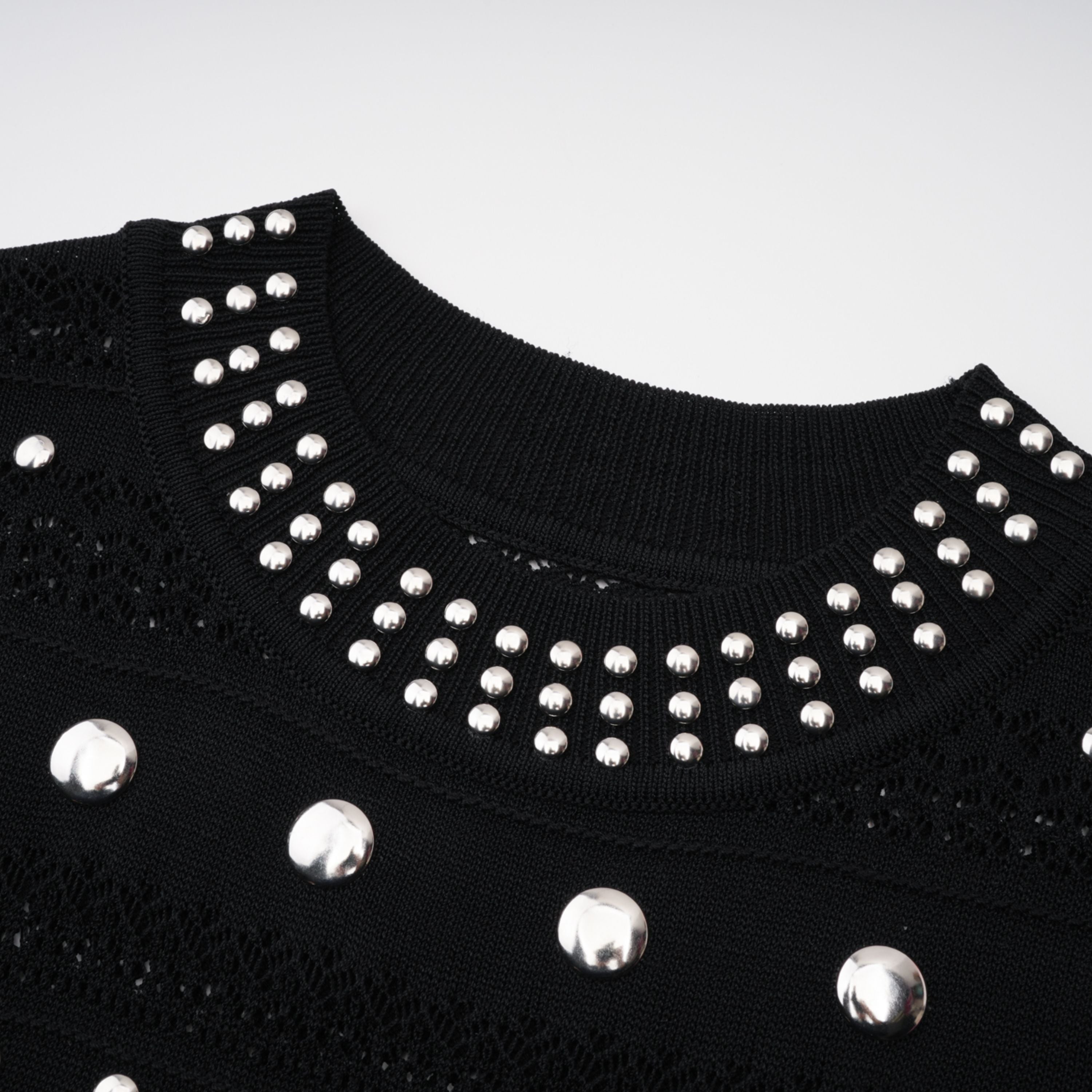 Chloé Black Long Sleeve Studded Crochet Knit Midi dress