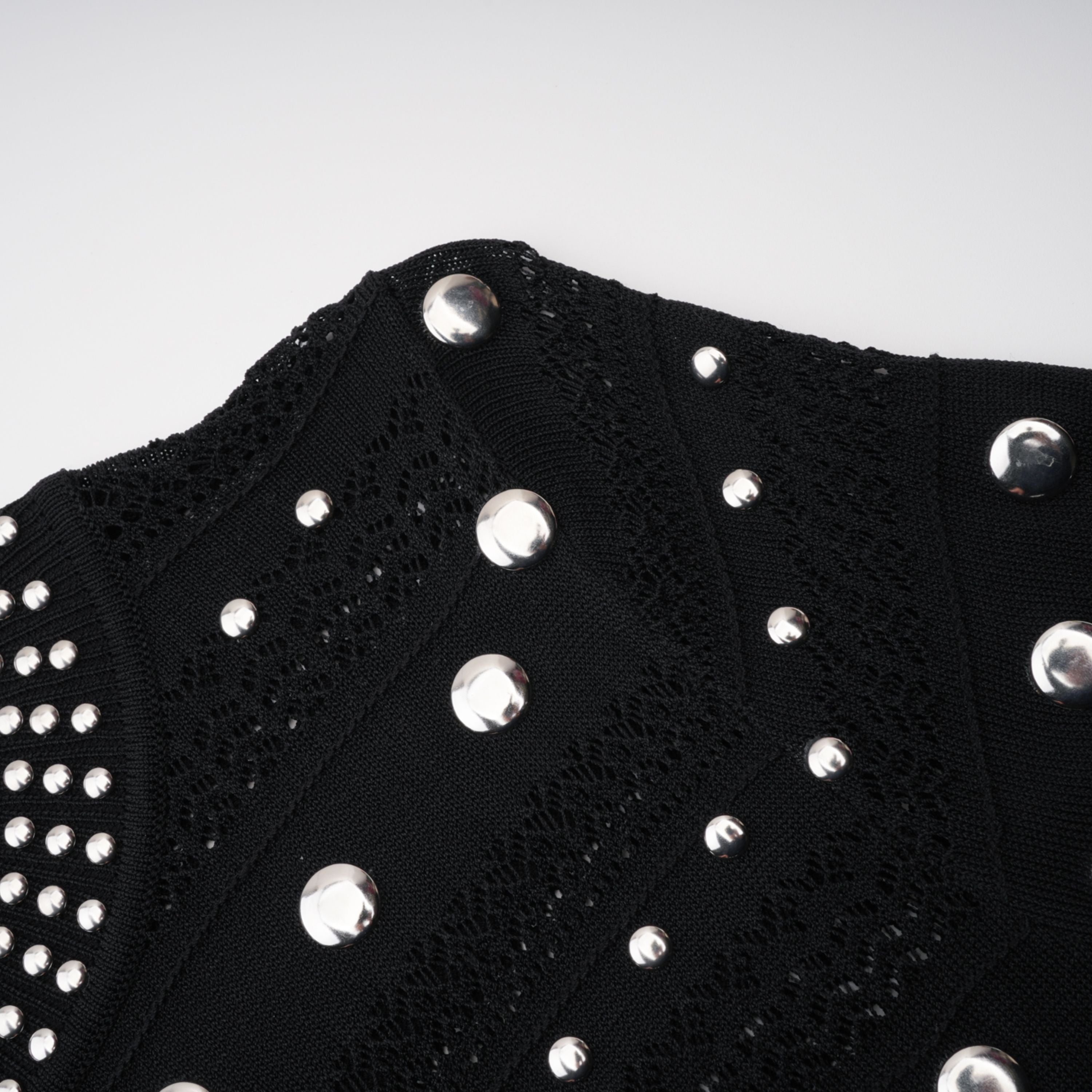 Chloé Black Long Sleeve Studded Crochet Knit Midi dress