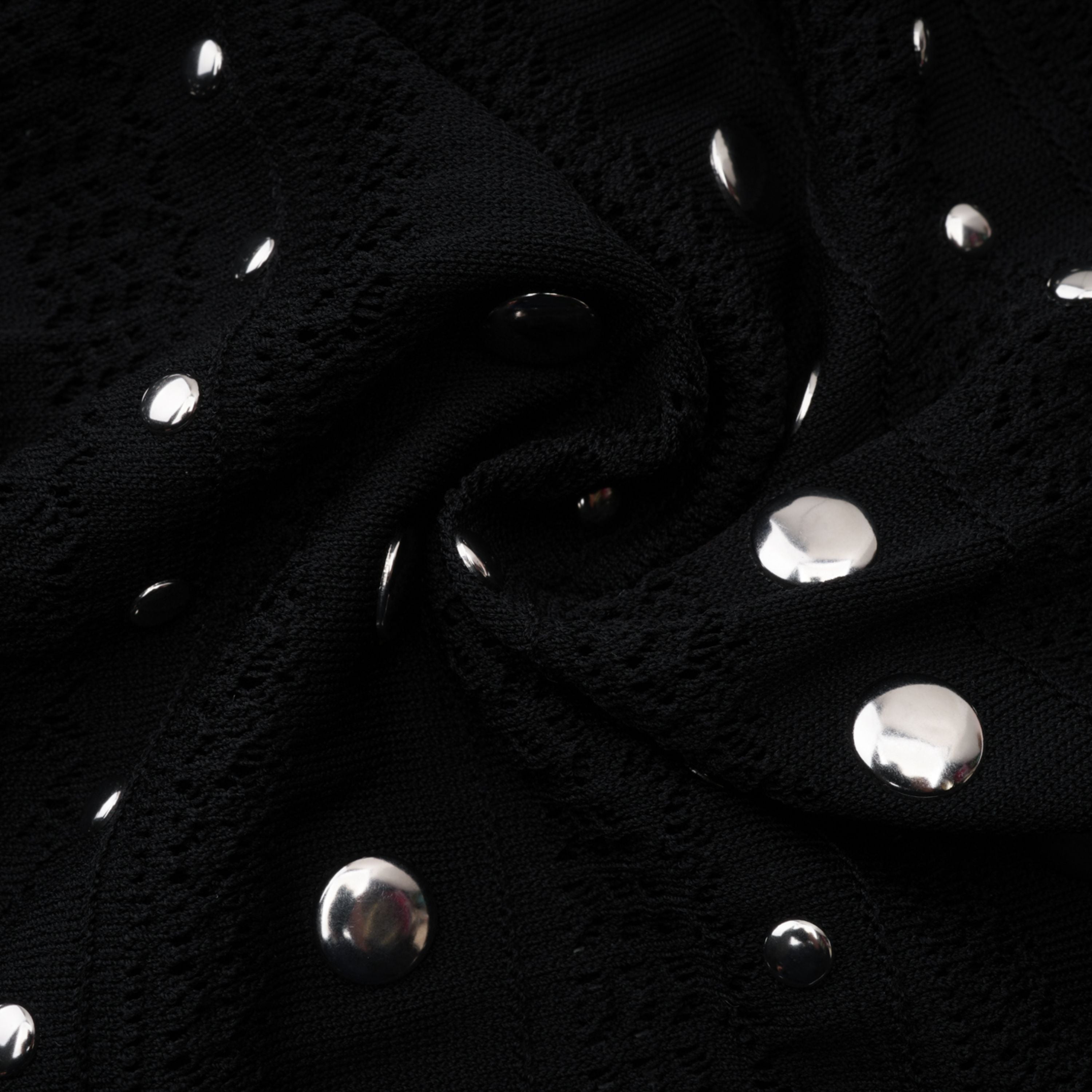 Chloé Black Long Sleeve Studded Crochet Knit Midi dress