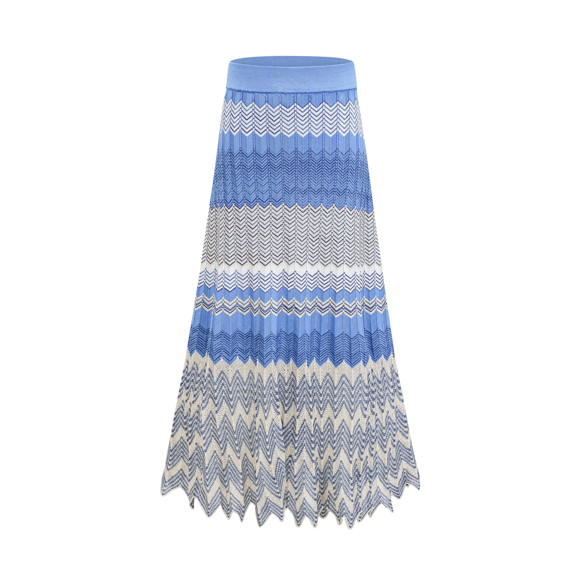 طقم دانييلا الأزرق المكون من بلوزة وتنورة محبوكة بتصميم متعرج متناسق