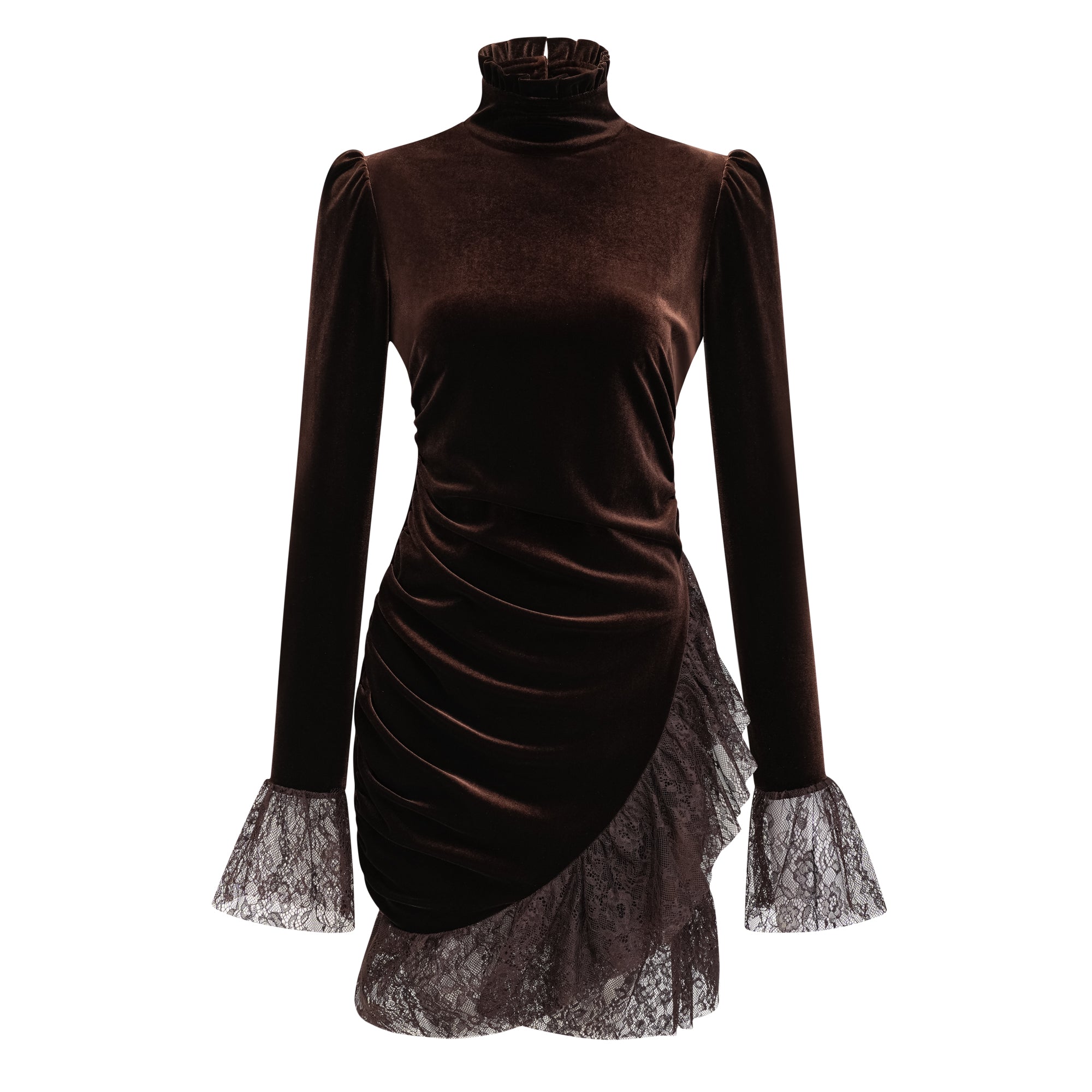 فستان قصير غير متماثل برقبة عالية من Alma Brown