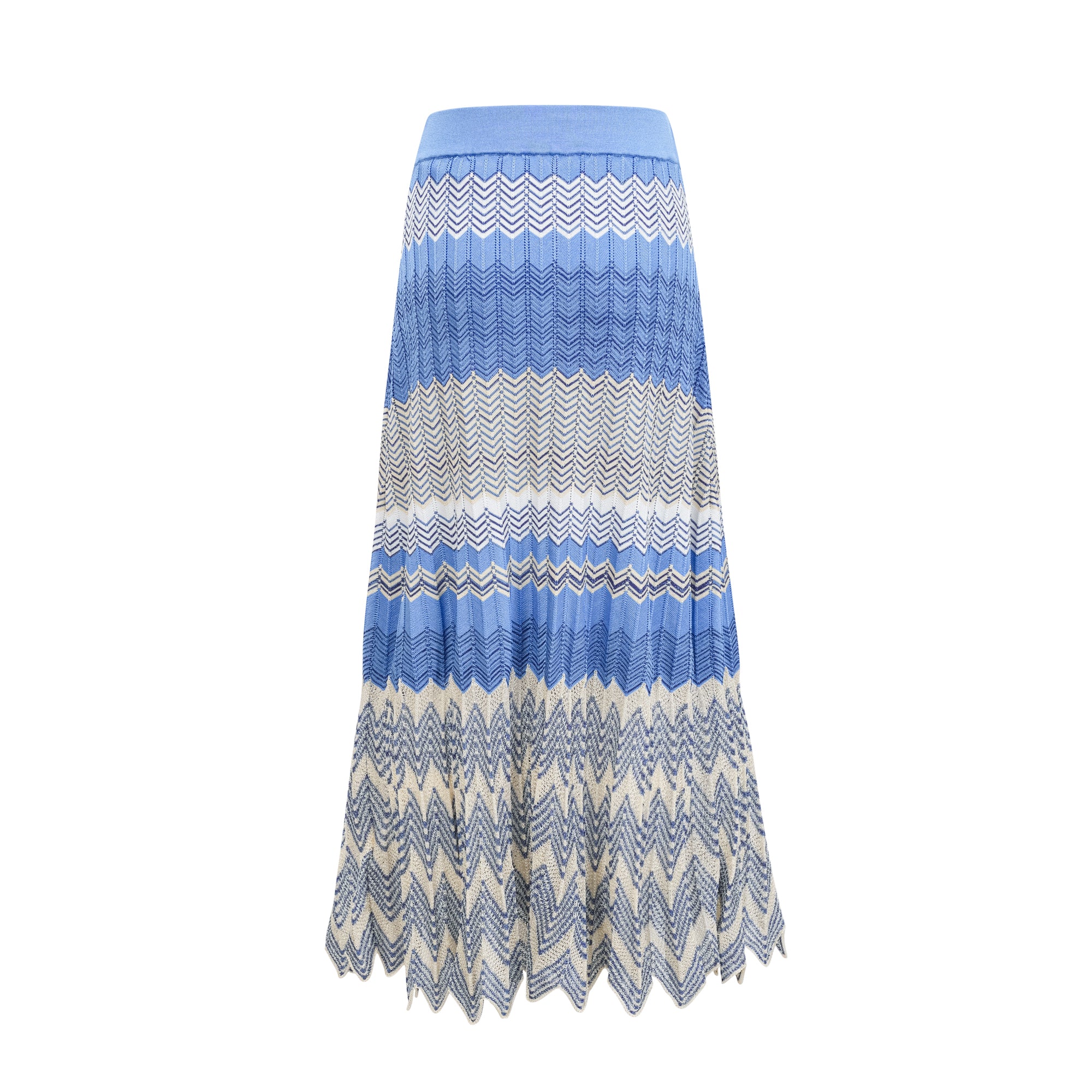 طقم دانييلا الأزرق المكون من بلوزة وتنورة محبوكة بتصميم متعرج متناسق