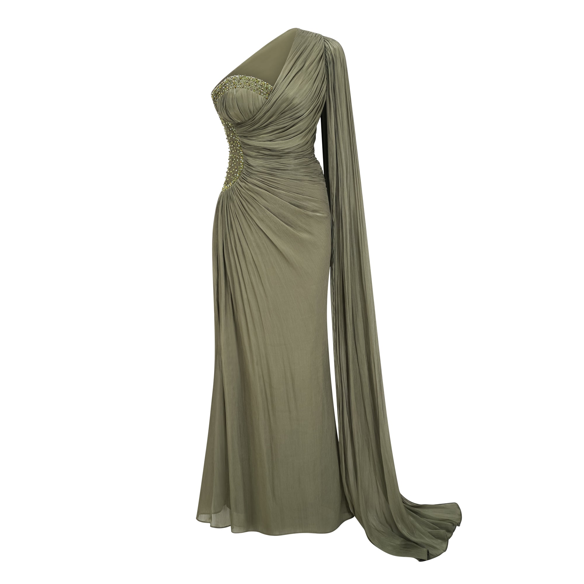 فستان طويل بكتف واحد ومزين بزخارف من Katrin Green