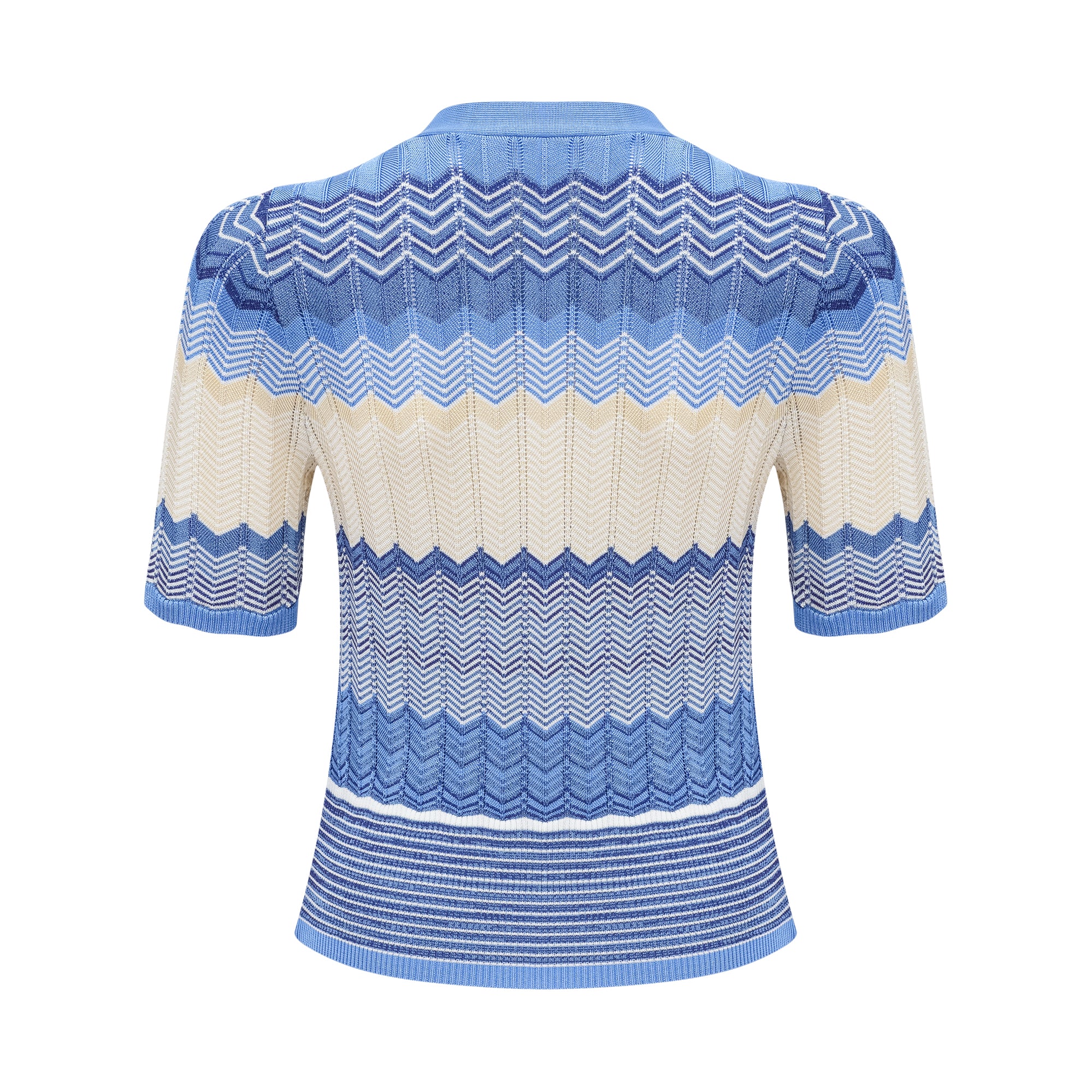 طقم دانييلا الأزرق المكون من بلوزة وتنورة محبوكة بتصميم متعرج متناسق