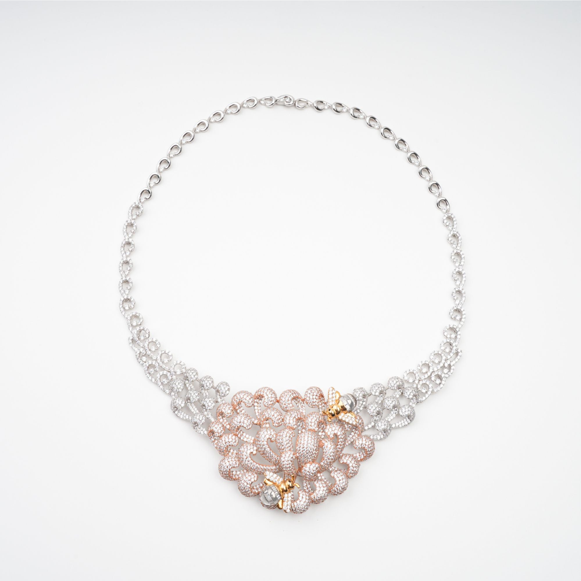 Anthemon Silver Tone Crystal Embellished Necklace