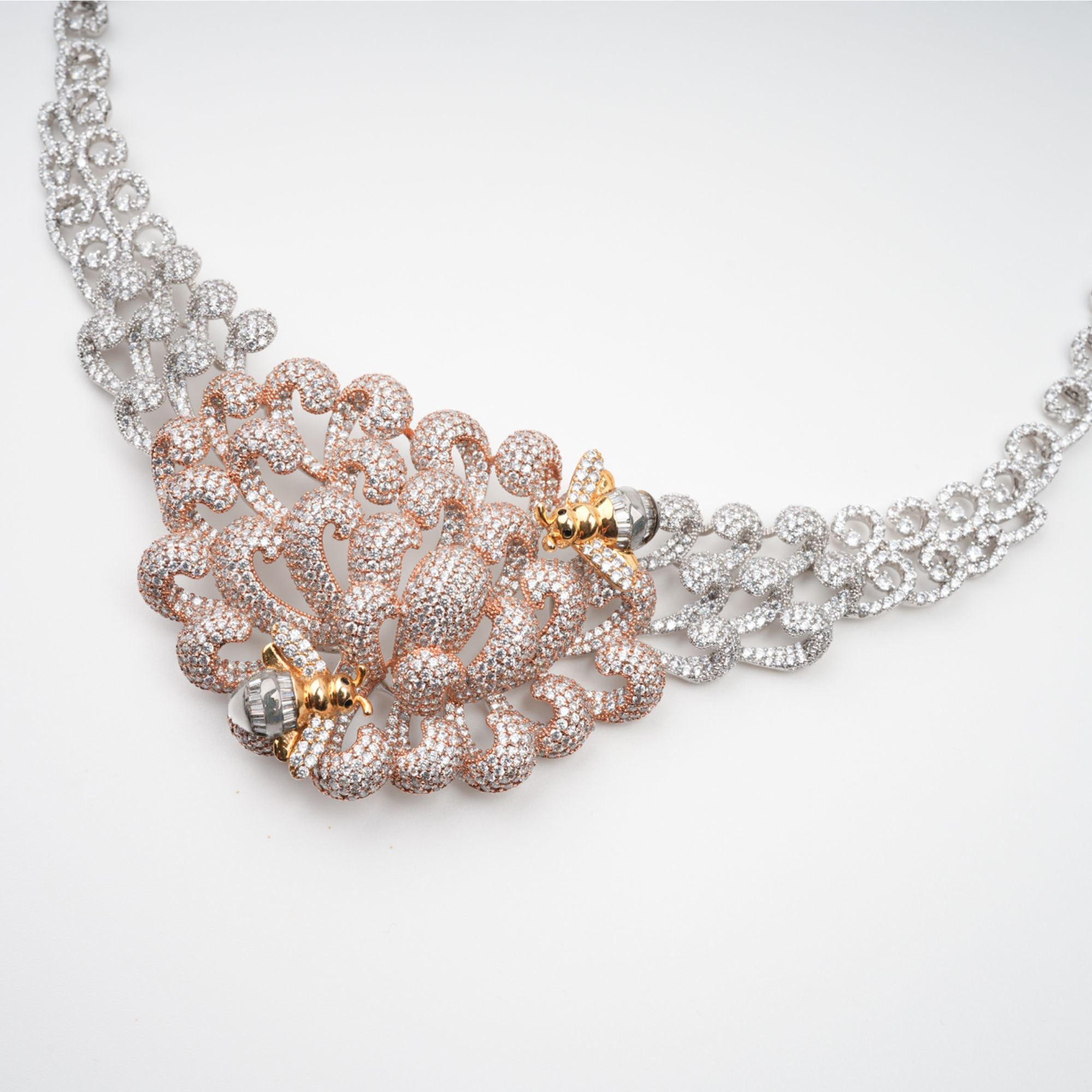 Anthemon Silver Tone Crystal Embellished Necklace