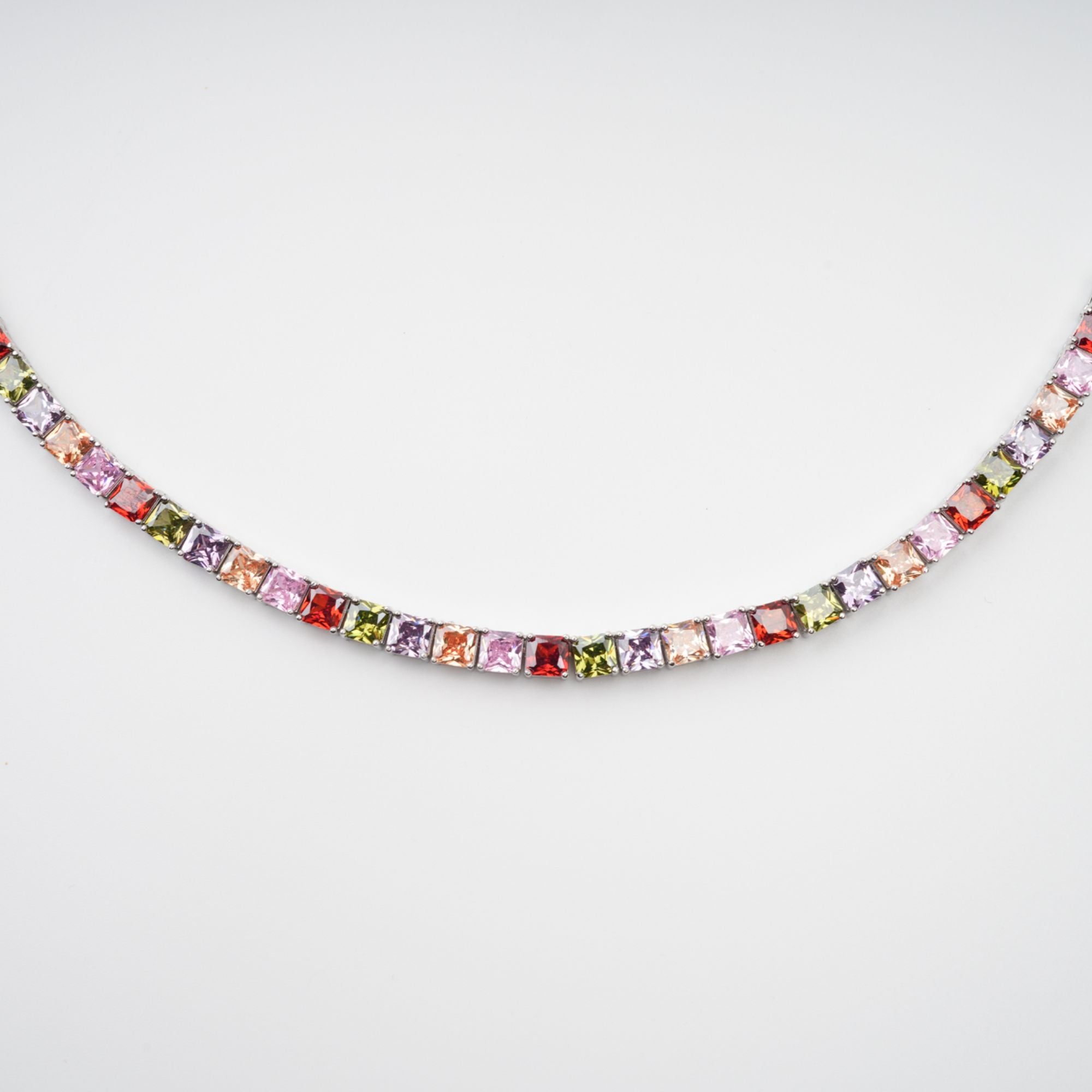 Avril Multicolor Square Cut Crystal Embellished Necklace