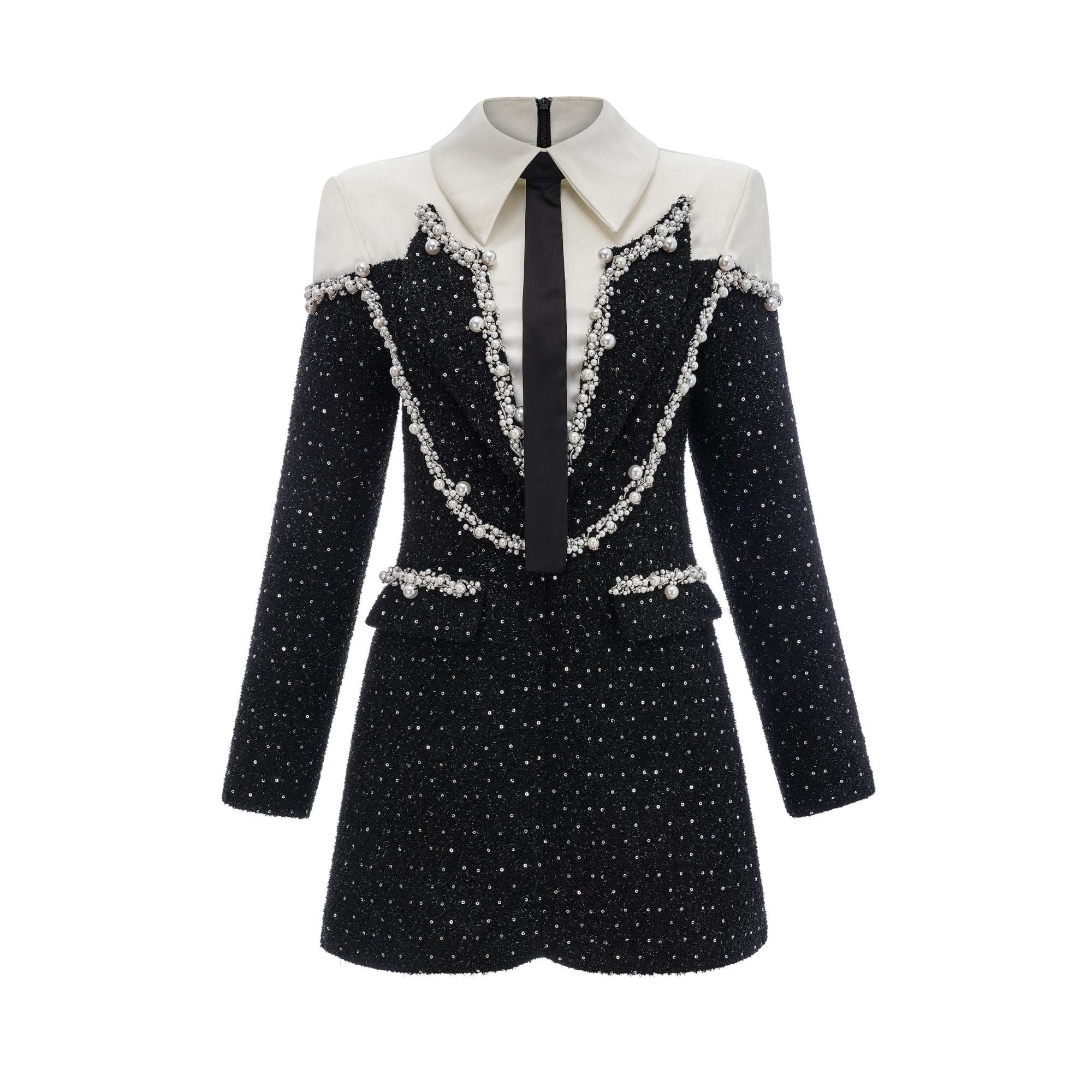 Éléonore فستان قصير من التويد مزين باللؤلؤ الصناعي