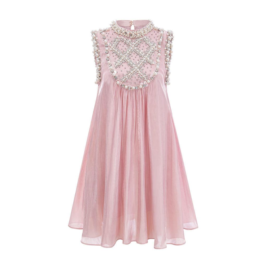 Helena pink embellished pleated mini dress