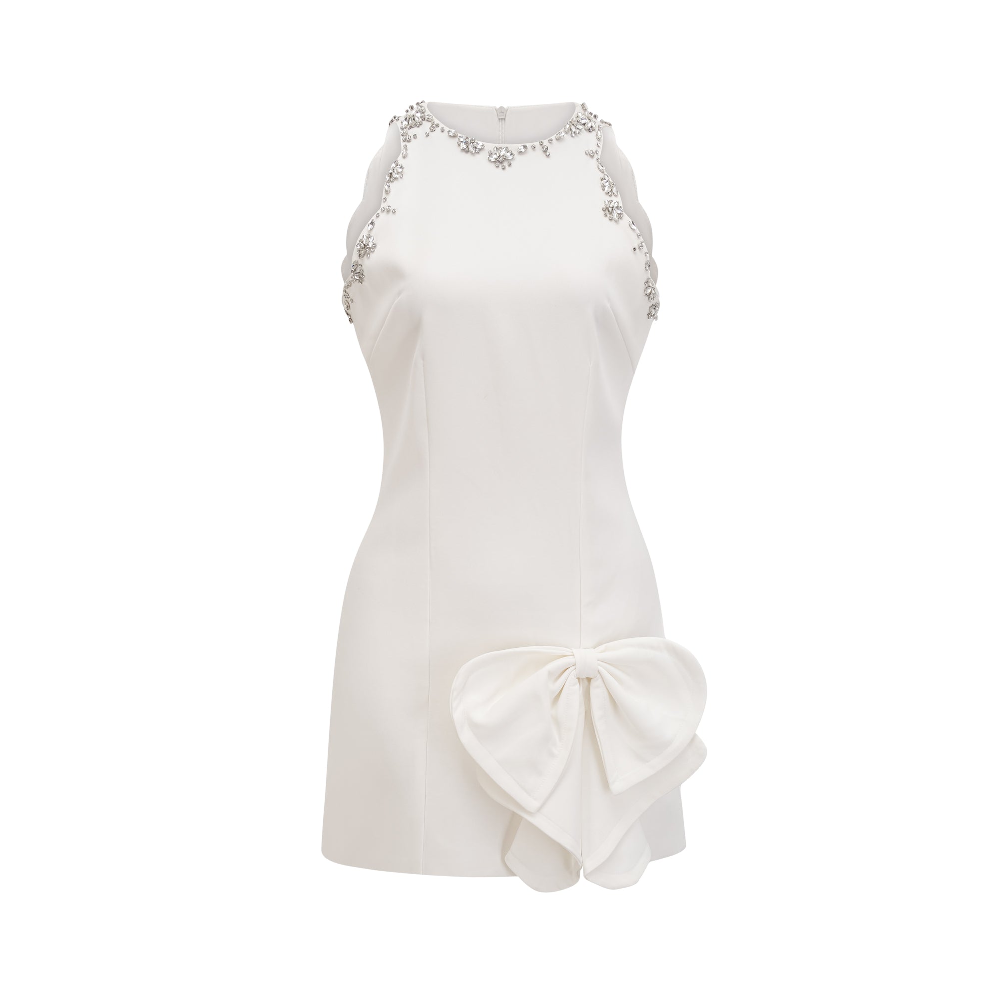 Crystal Slit Bow Trimmed Mini Dress