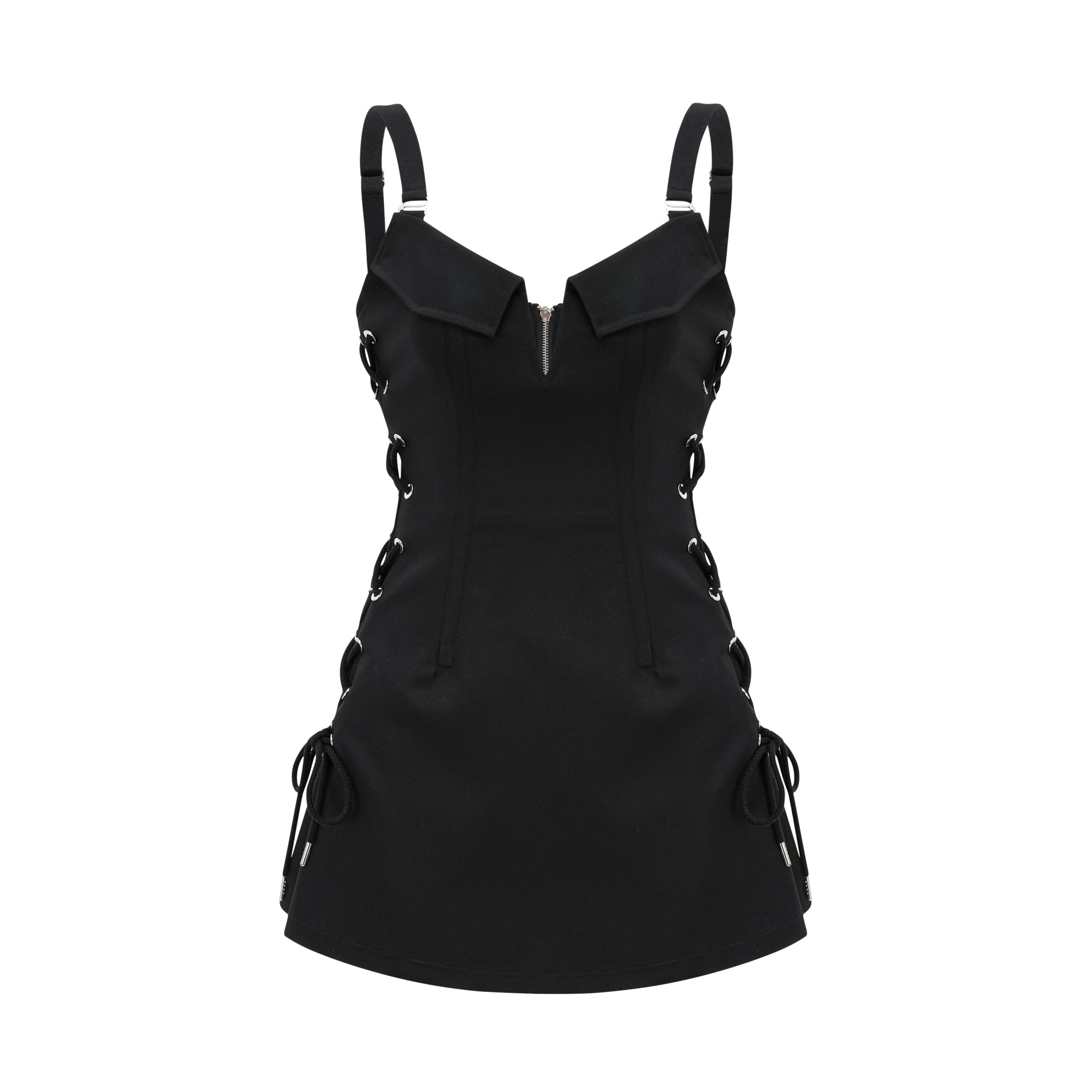 فستان جاينا الأسود ذو الجيب والخطاف