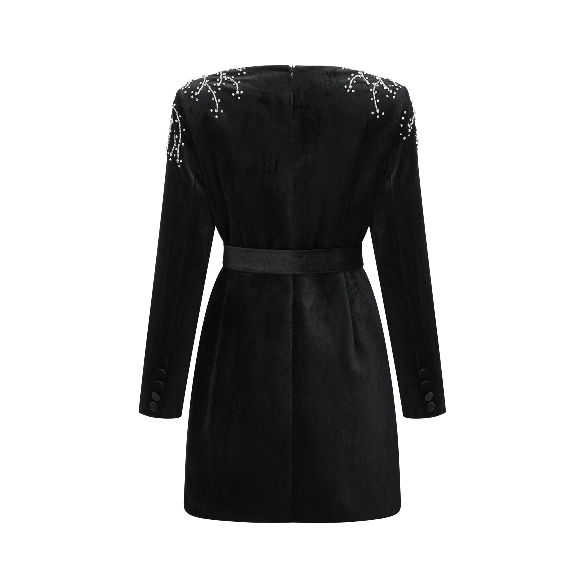 فستان إميلي القصير المصنوع من المخمل الأسود والمزين بالكريستال