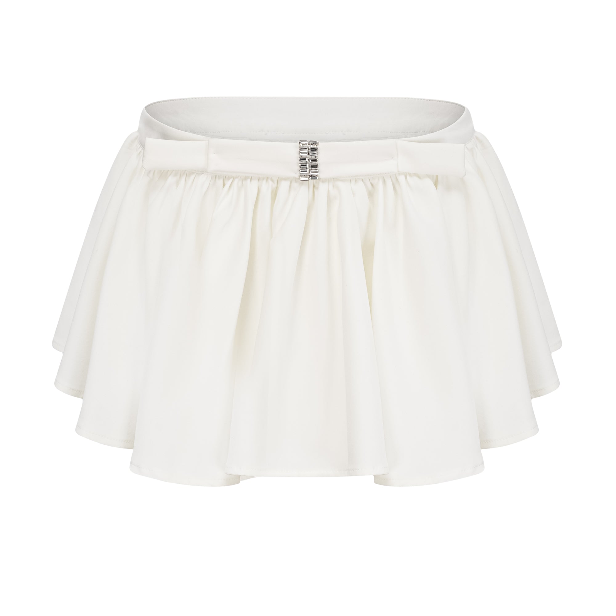 طقم أندريا بلوزة وتنورة من التول غير المتماثل باللون الأبيض