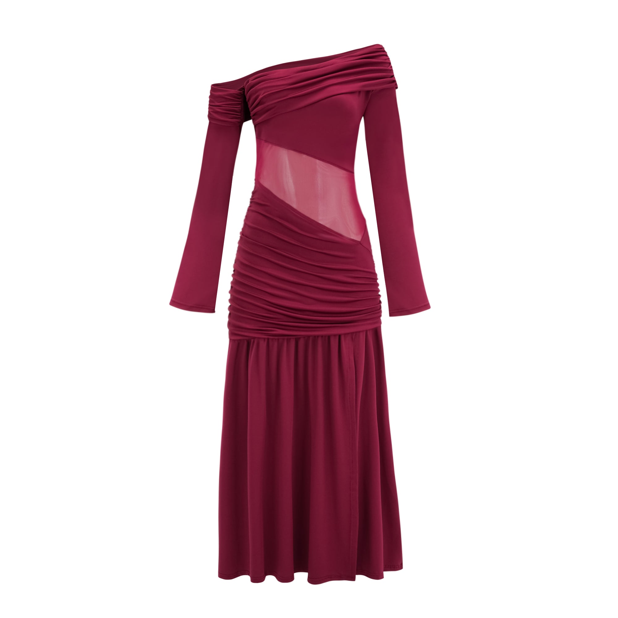 Anastasia Burgunderfarbenes One-Shoulder-Maxikleid mit Raffungen