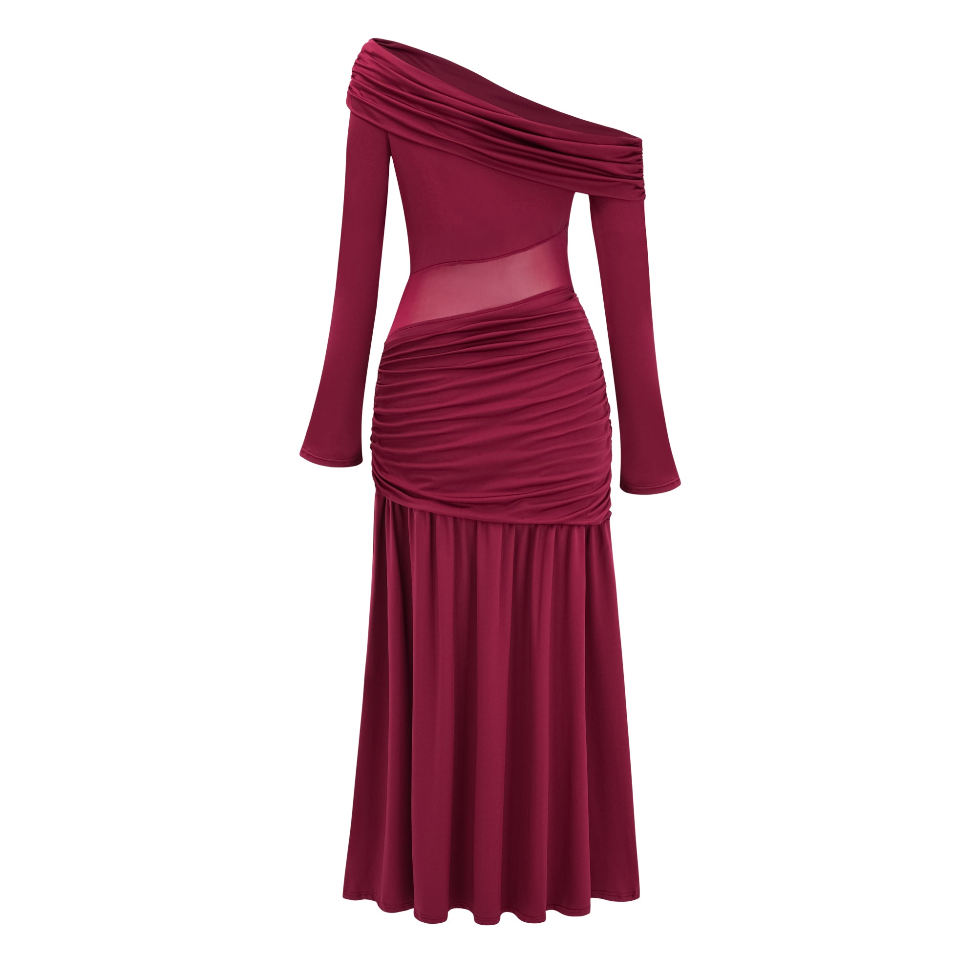 Anastasia Burgunderfarbenes One-Shoulder-Maxikleid mit Raffungen