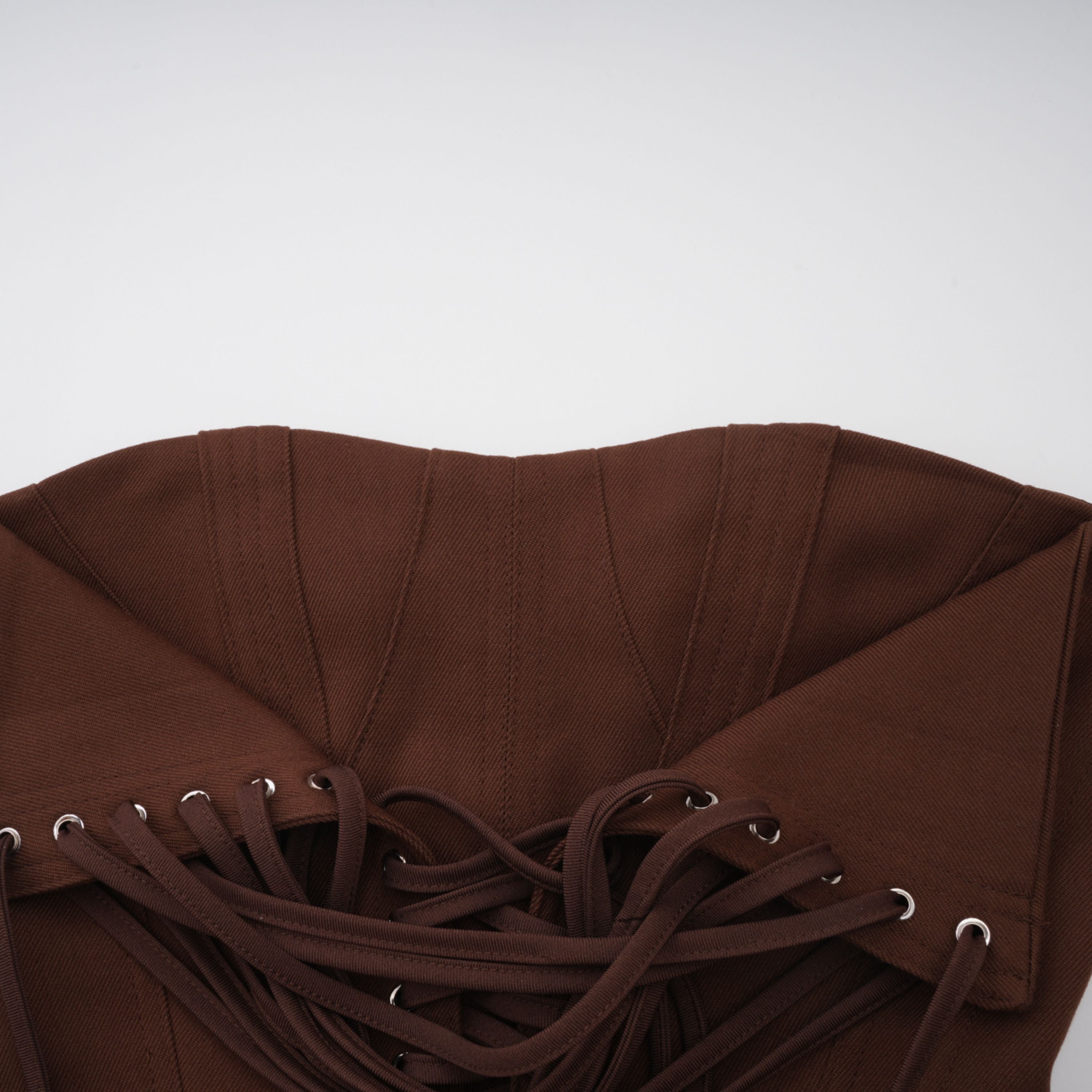 Indre Brown Lace Up Corset Crop Top
