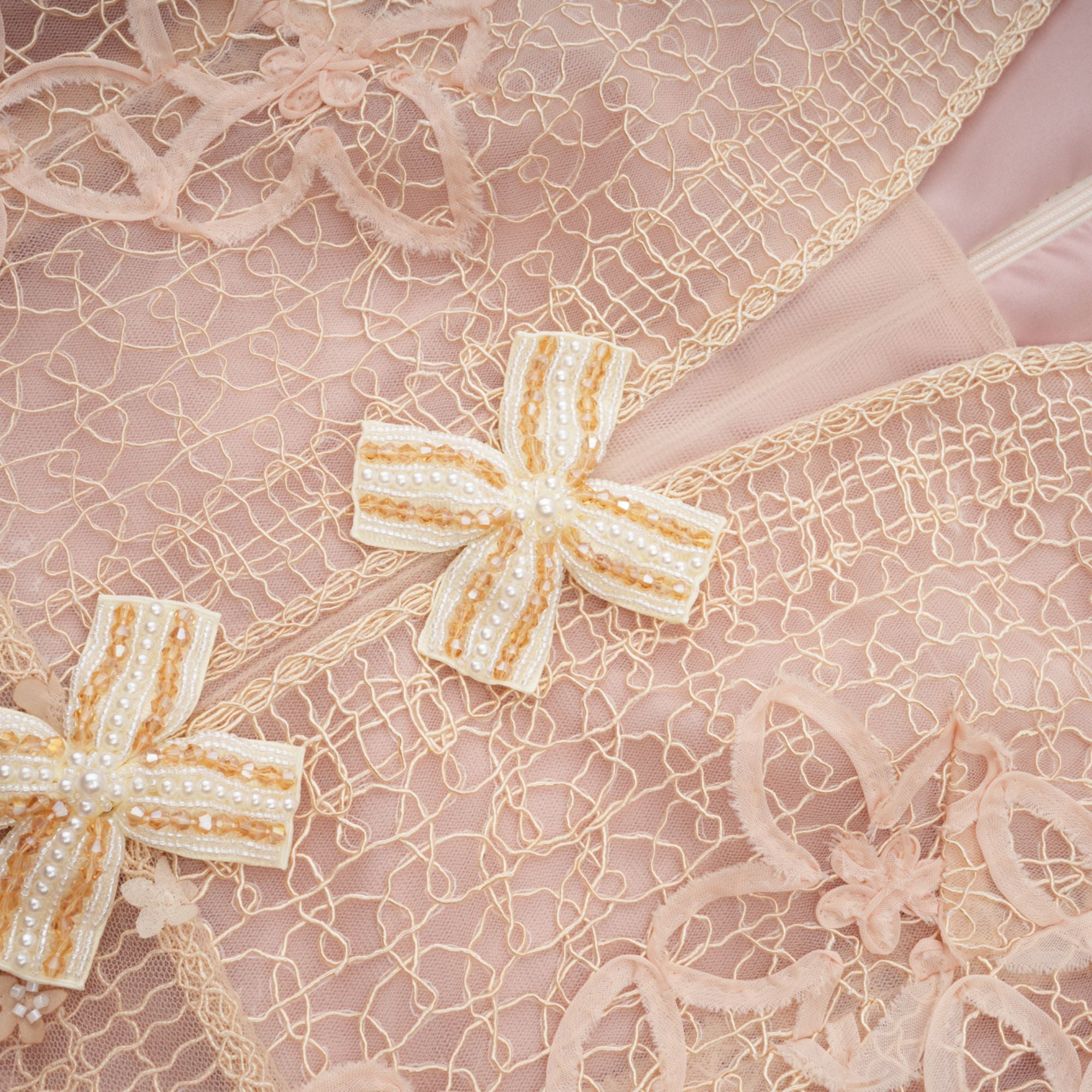 Bérengère neutrals faux-flower crochet midi dress